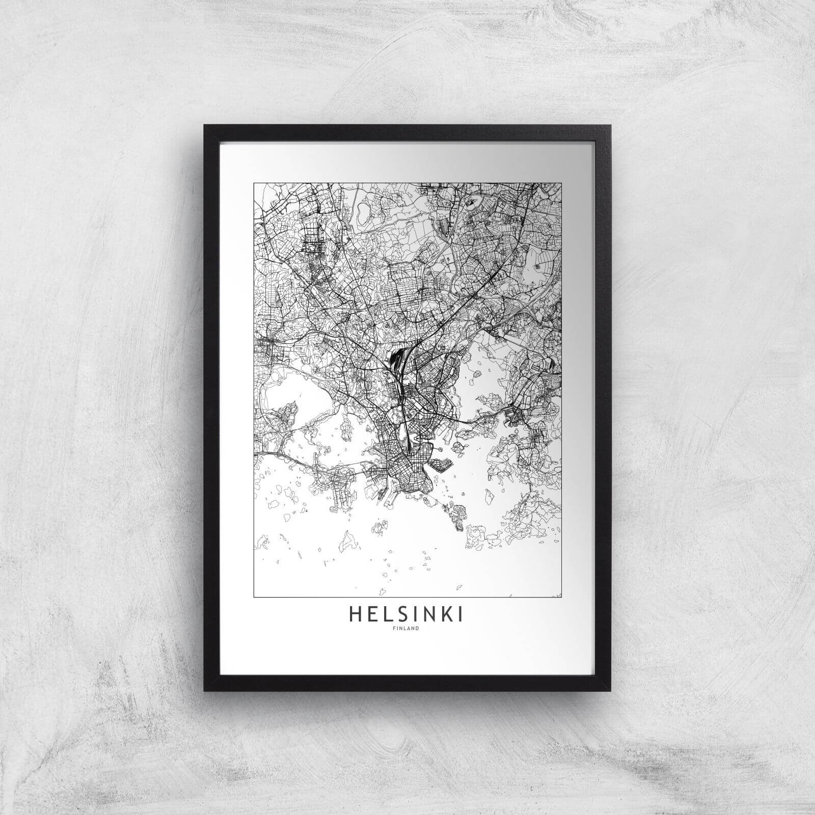Helsinki Light City Map Giclee Art Print - A3 - Black Frame