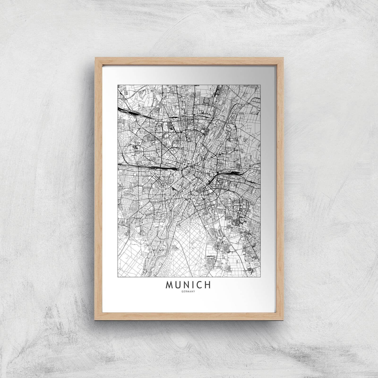 Munich Light City Map Giclee Art Print - A3 - Wooden Frame