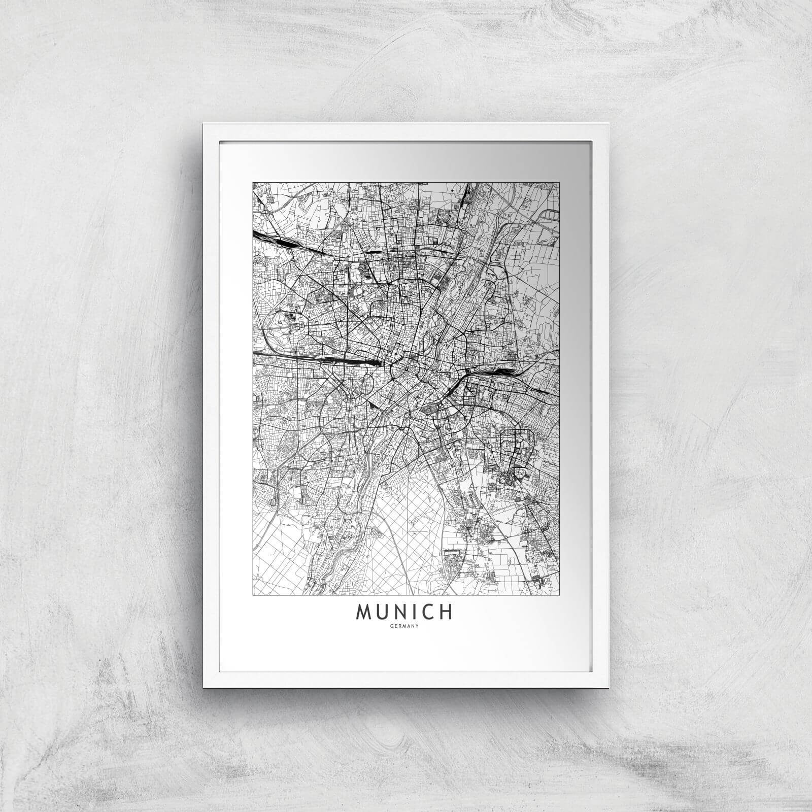 Munich Light City Map Giclee Art Print - A3 - White Frame