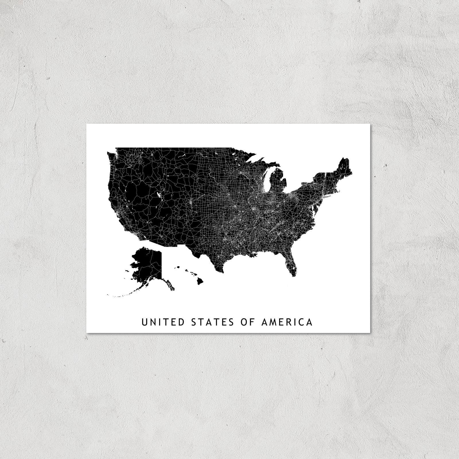 United States Of America Dark Map Giclee Art Print - A4 - Print Only