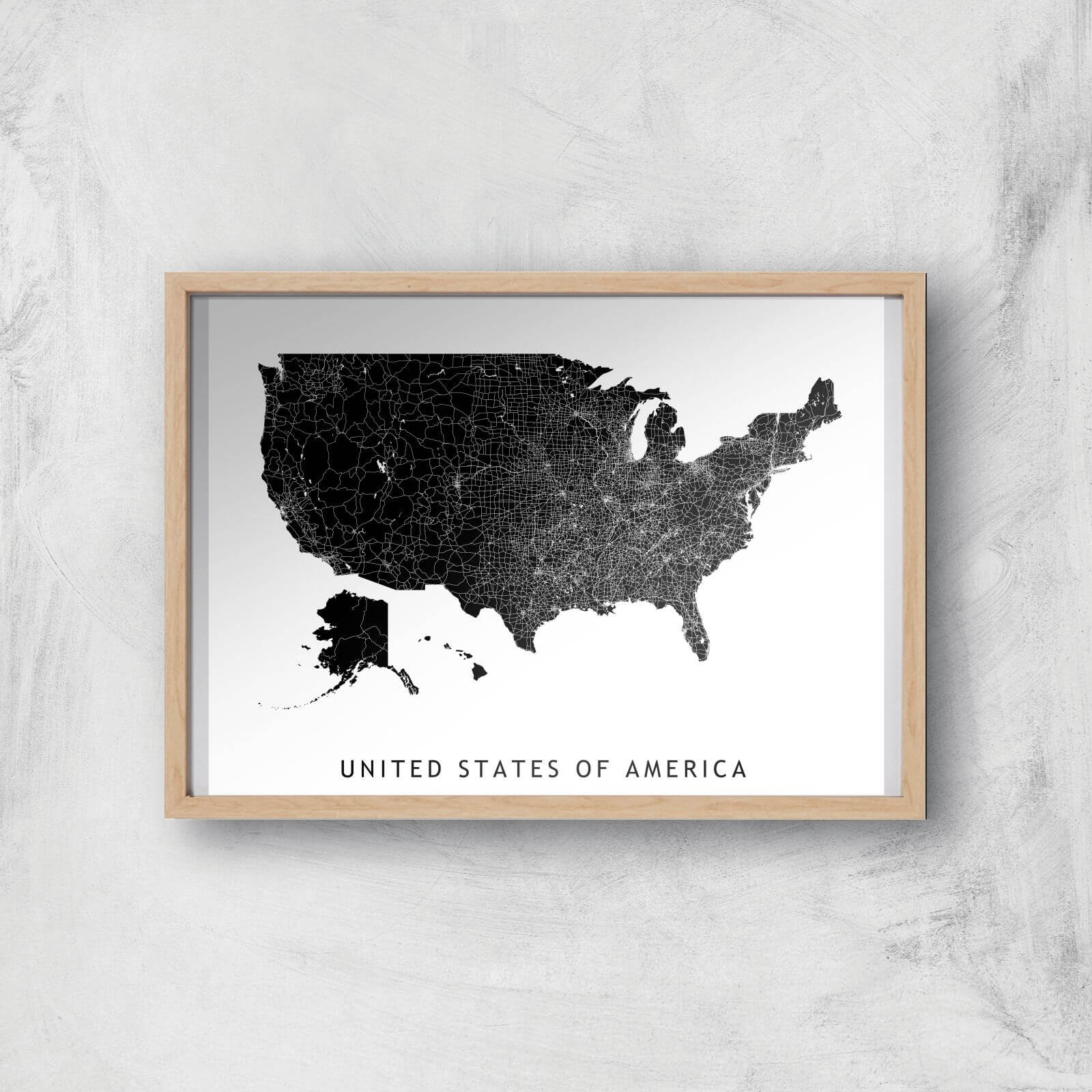 United States Of America Dark Map Giclee Art Print - A4 - Wooden Frame