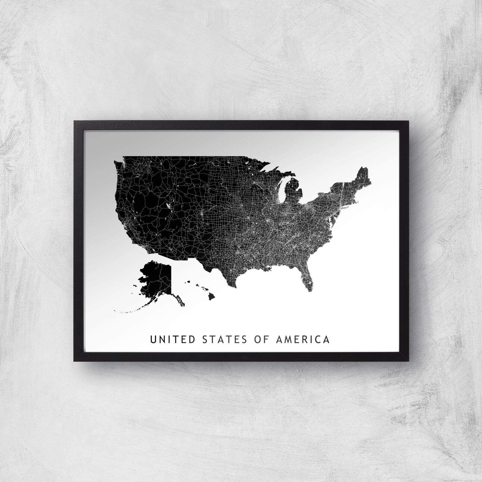 United States Of America Dark Map Giclee Art Print - A2 - Black Frame