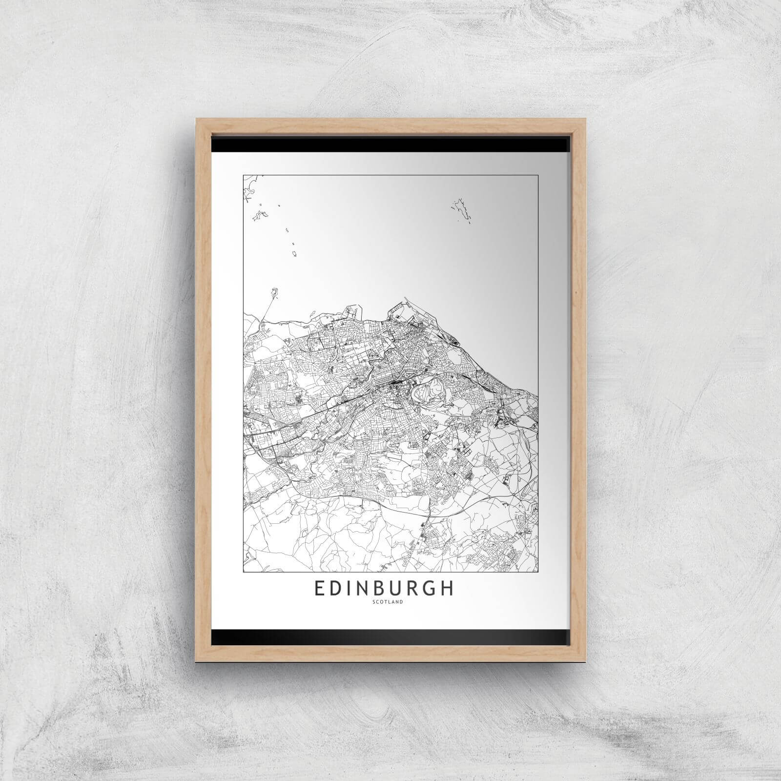 Edinburgh Light City Map Giclee Art Print - A4 - Wooden Frame