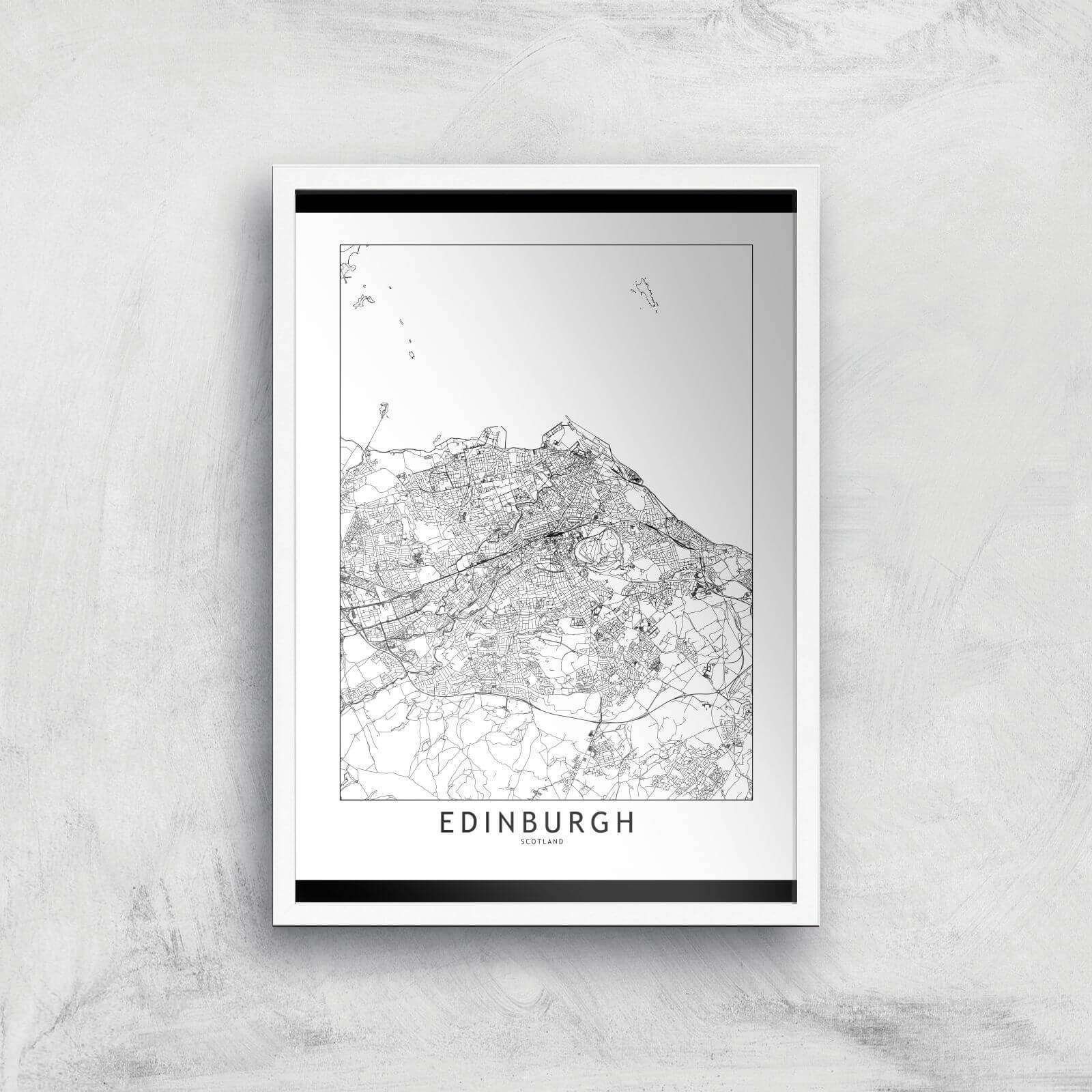 Edinburgh Light City Map Giclee Art Print - A3 - White Frame