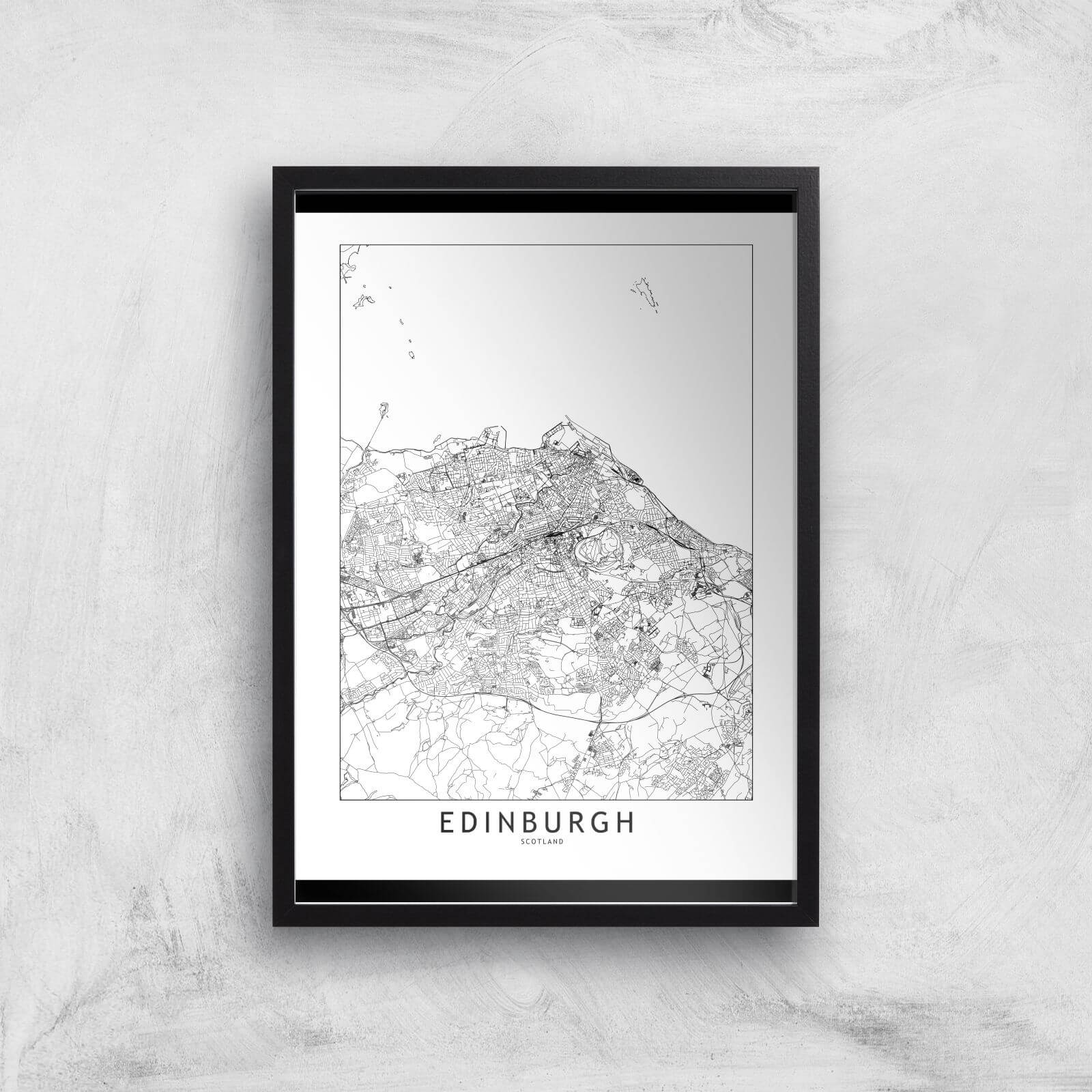Edinburgh Light City Map Giclee Art Print - A3 - Black Frame