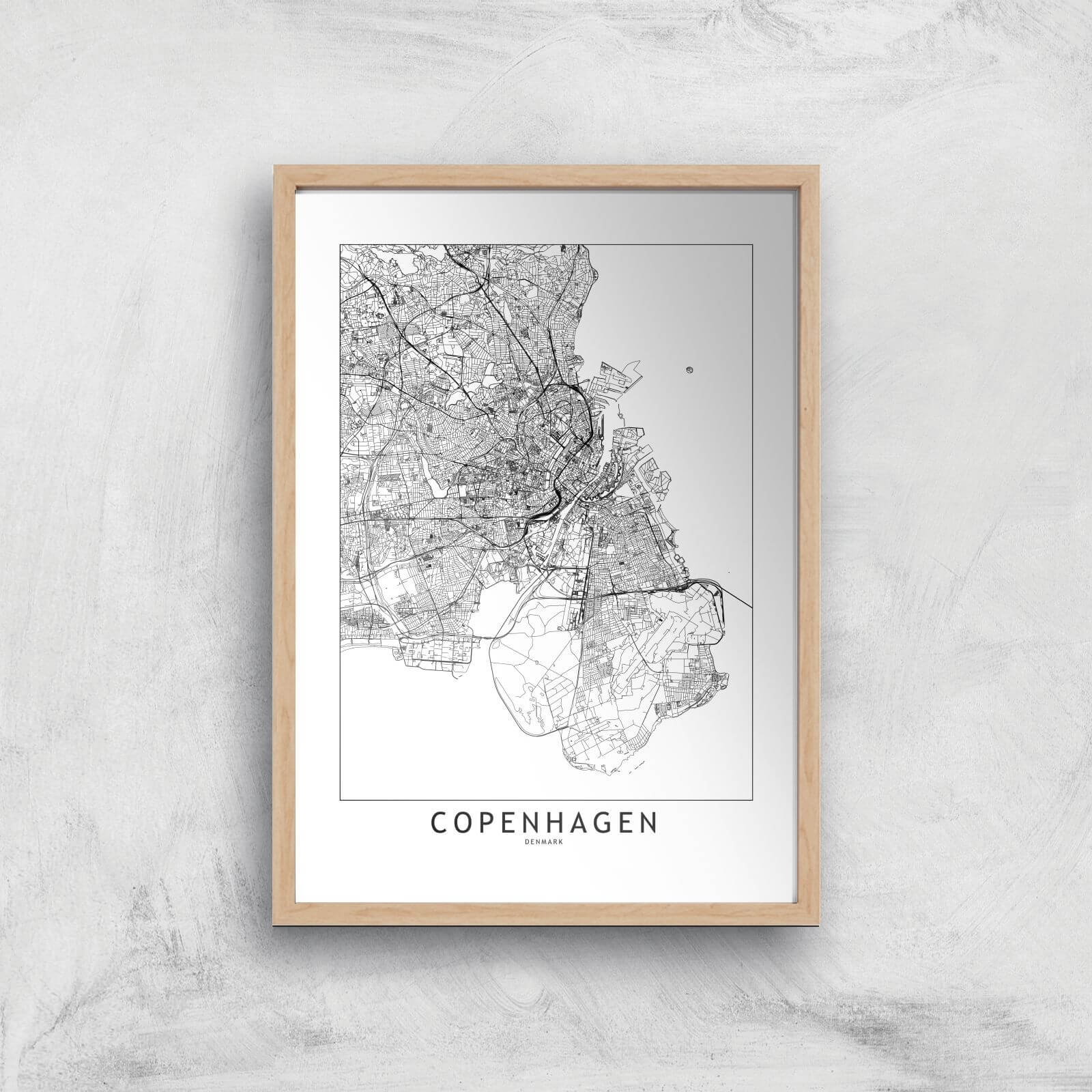 Copenhagen Light City Map Giclee Art Print - A4 - Wooden Frame