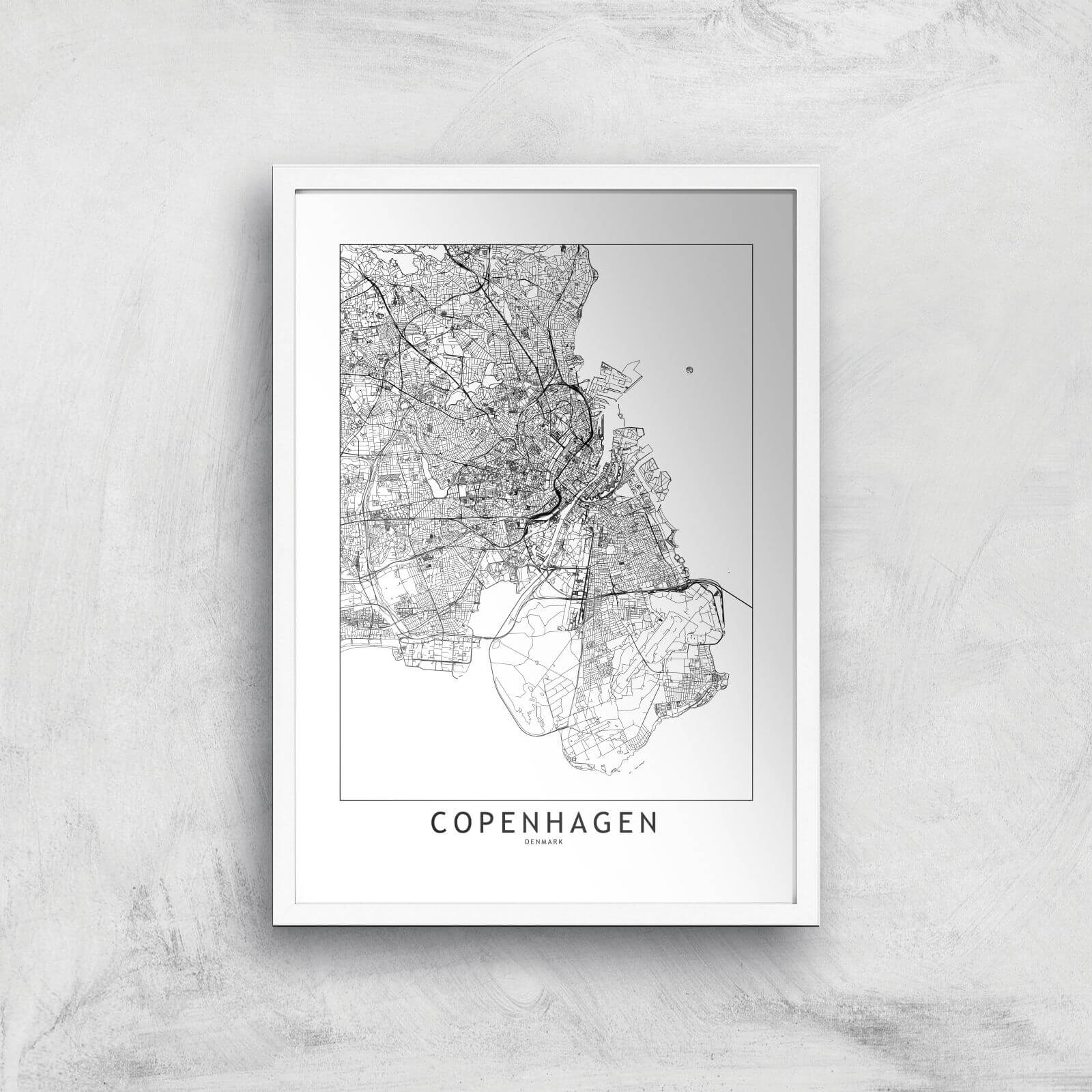 Copenhagen Light City Map Giclee Art Print - A3 - White Frame
