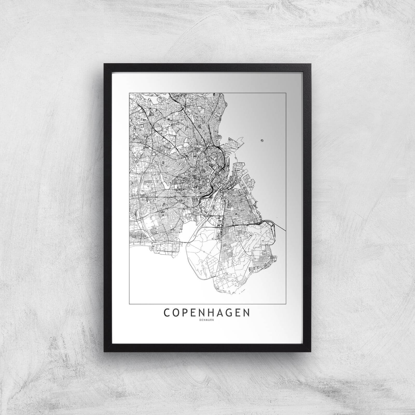 Copenhagen Light City Map Giclee Art Print - A3 - Black Frame