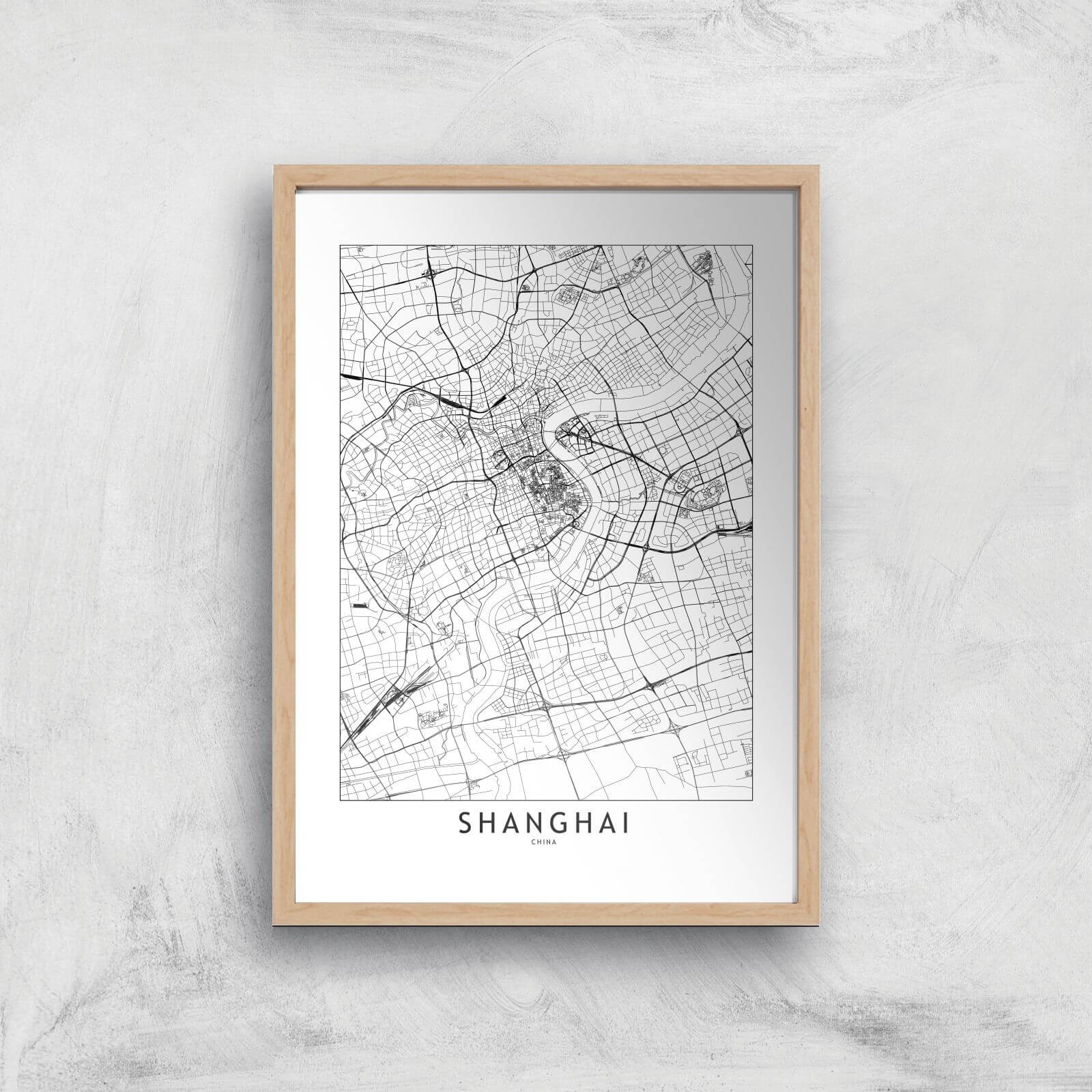 Shanghai Light City Map Giclee Art Print - A4 - Wooden Frame