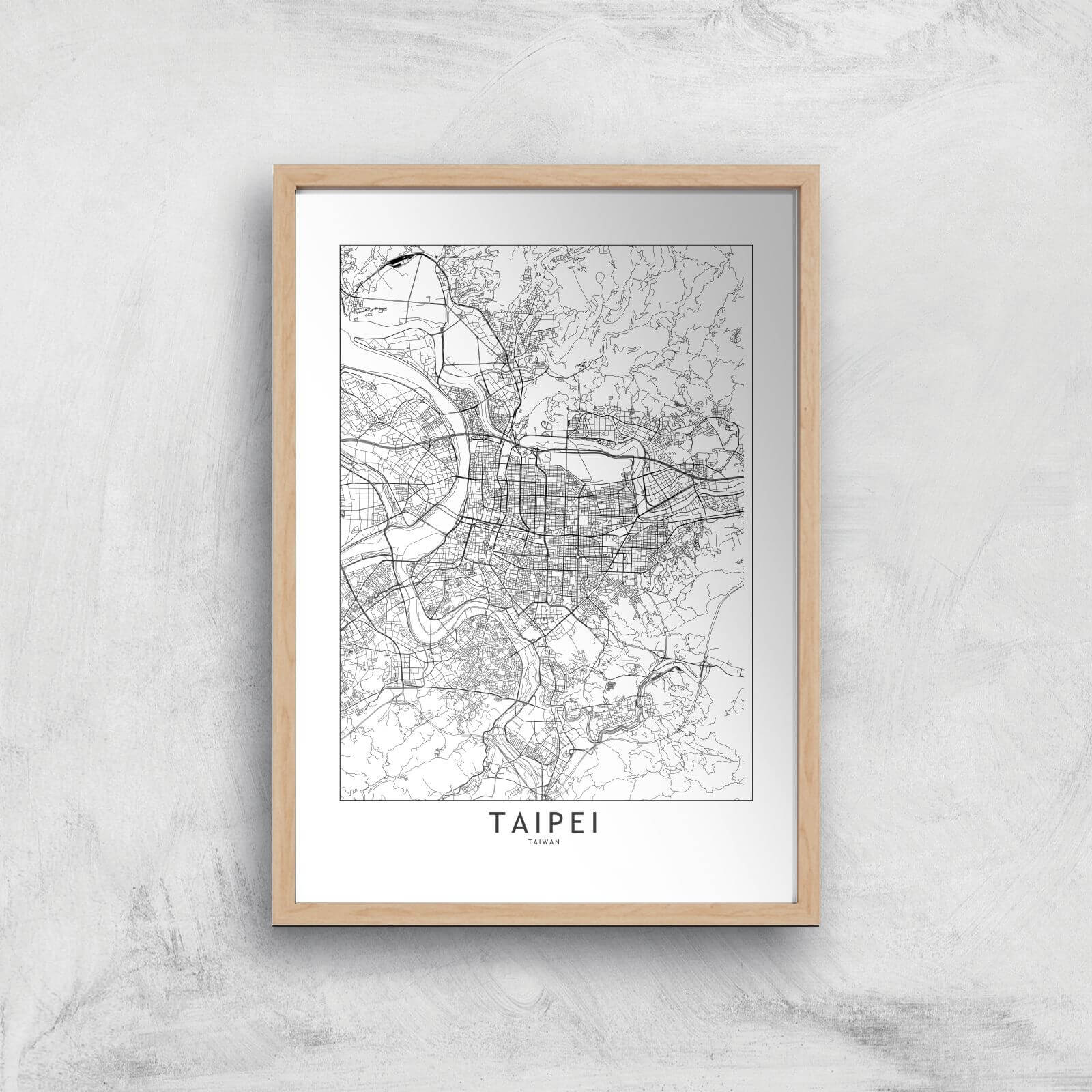 Taipei Light City Map Giclee Art Print - A3 - Wooden Frame