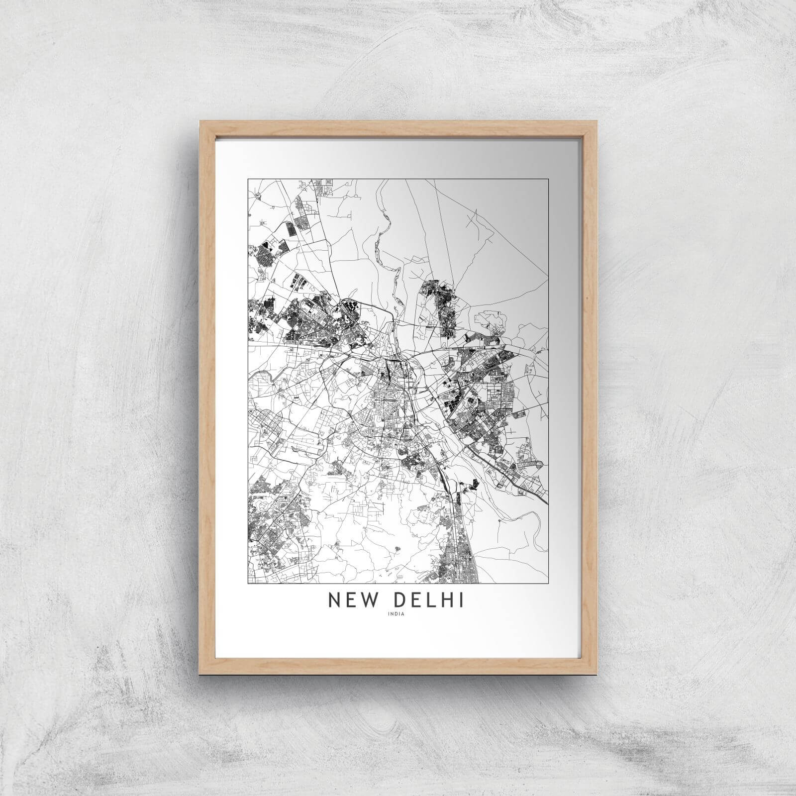 New Delhi Light City Map Giclee Art Print - A3 - Wooden Frame