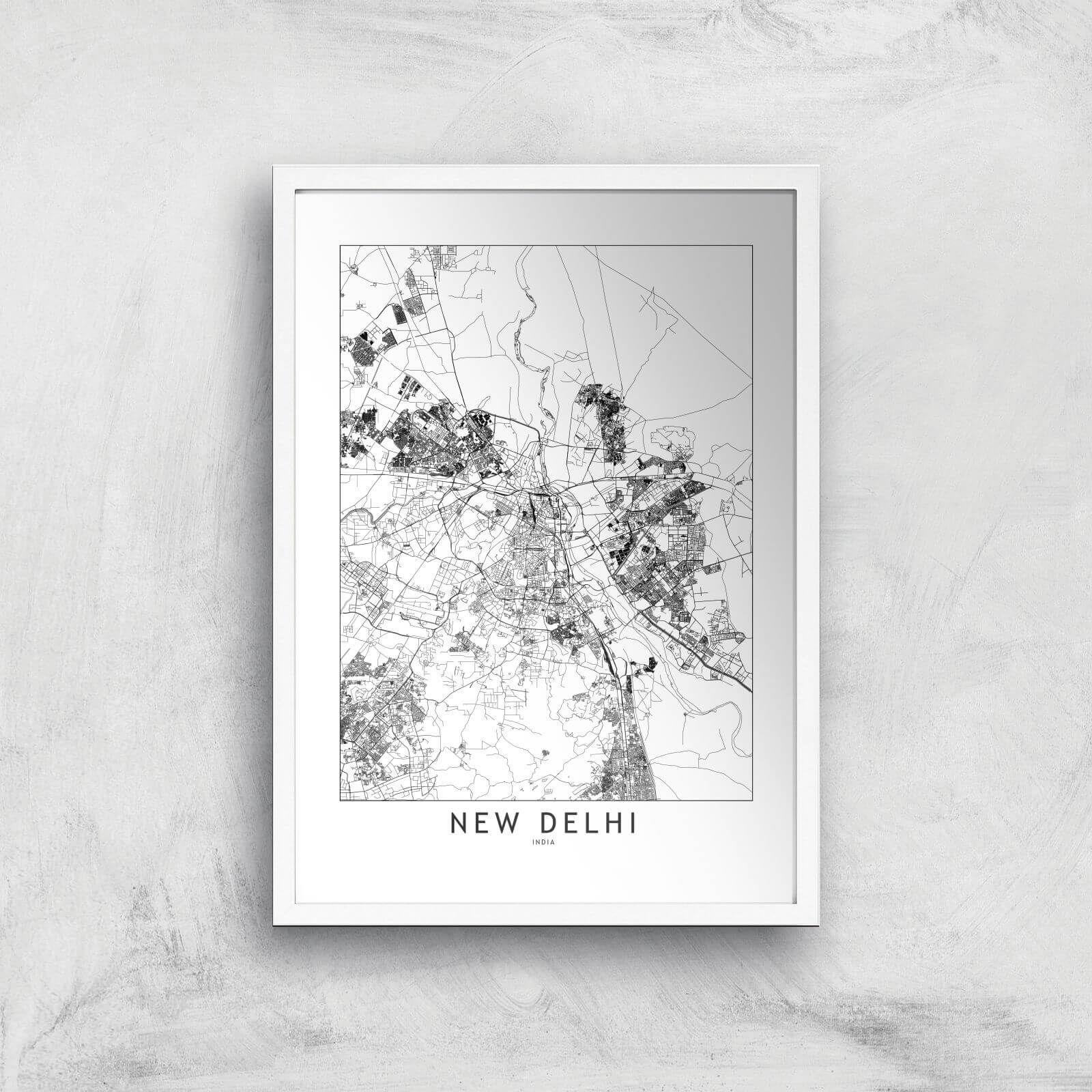 New Delhi Light City Map Giclee Art Print - A3 - White Frame