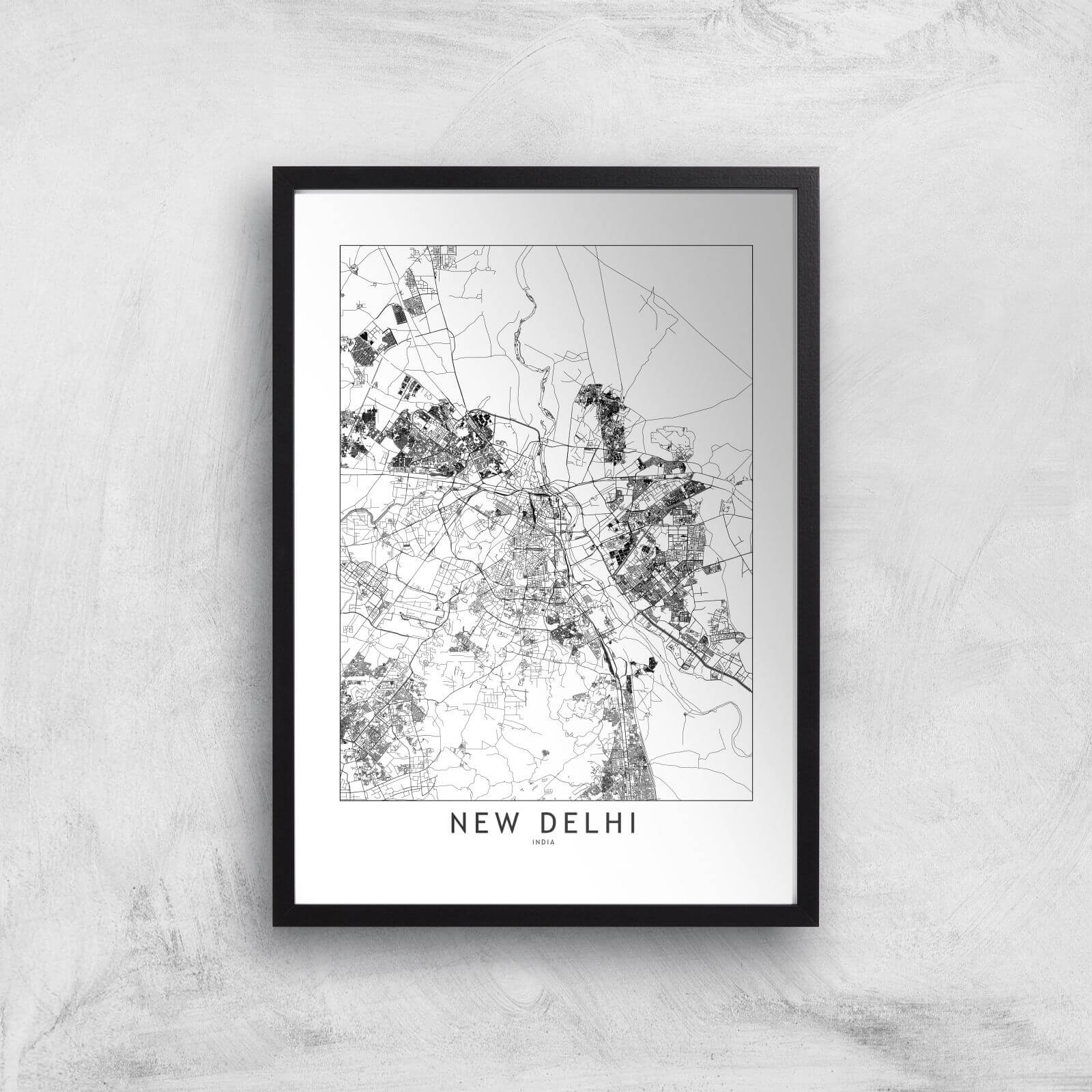 New Delhi Light City Map Giclee Art Print - A2 - Black Frame