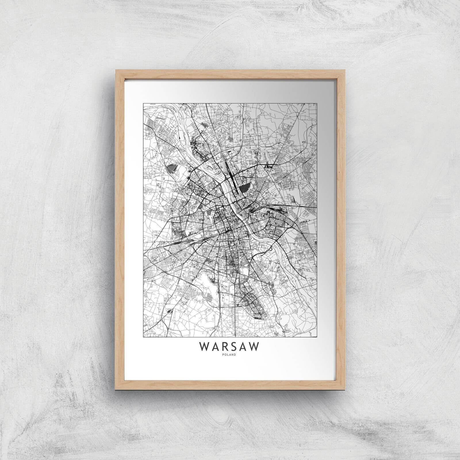 Warsaw Light City Map Giclee Art Print - A4 - Wooden Frame