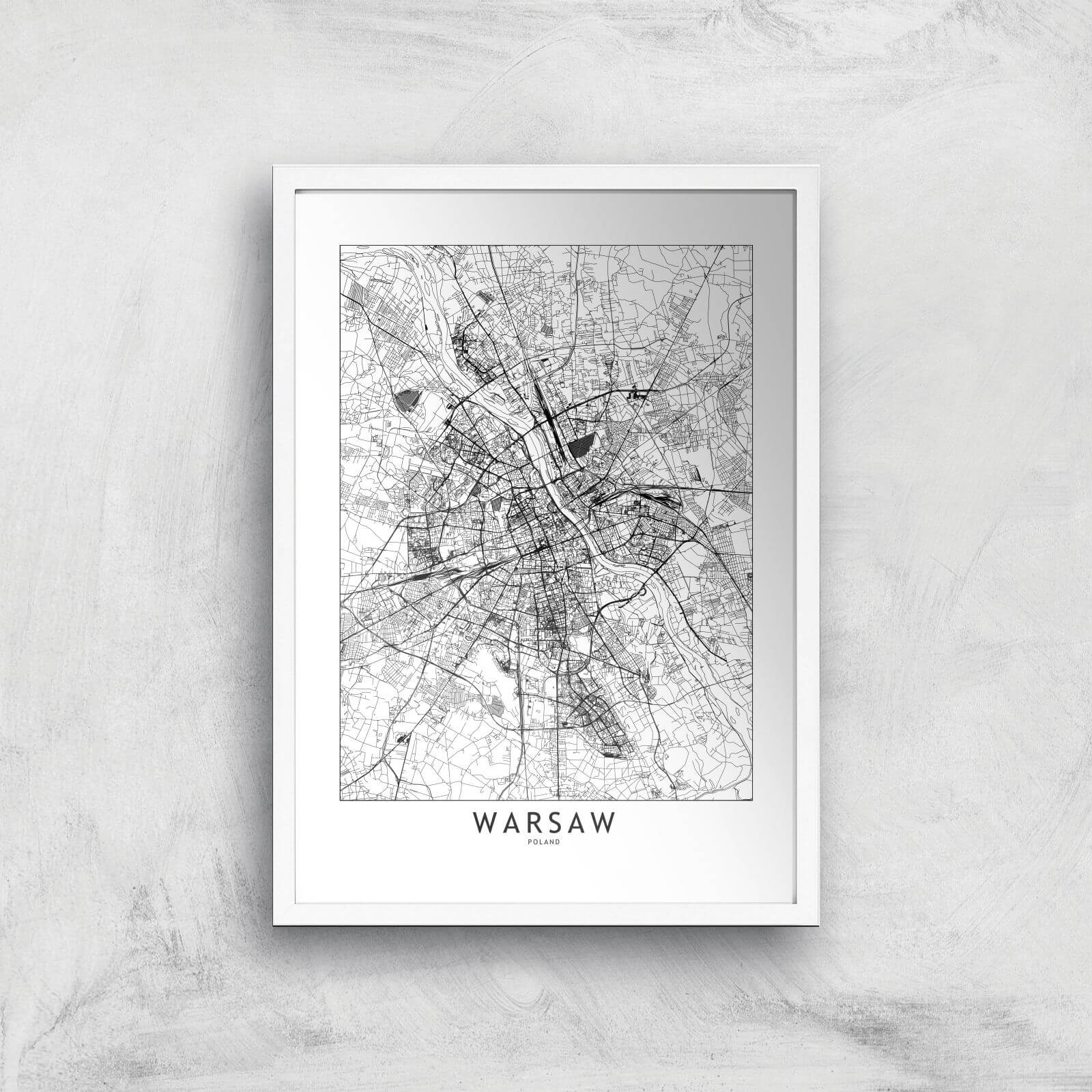 Warsaw Light City Map Giclee Art Print - A3 - White Frame