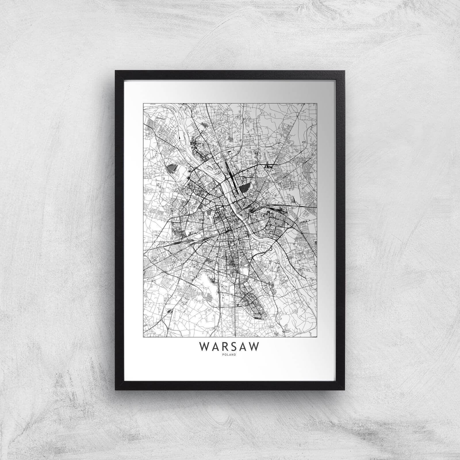 Warsaw Light City Map Giclee Art Print - A3 - Black Frame