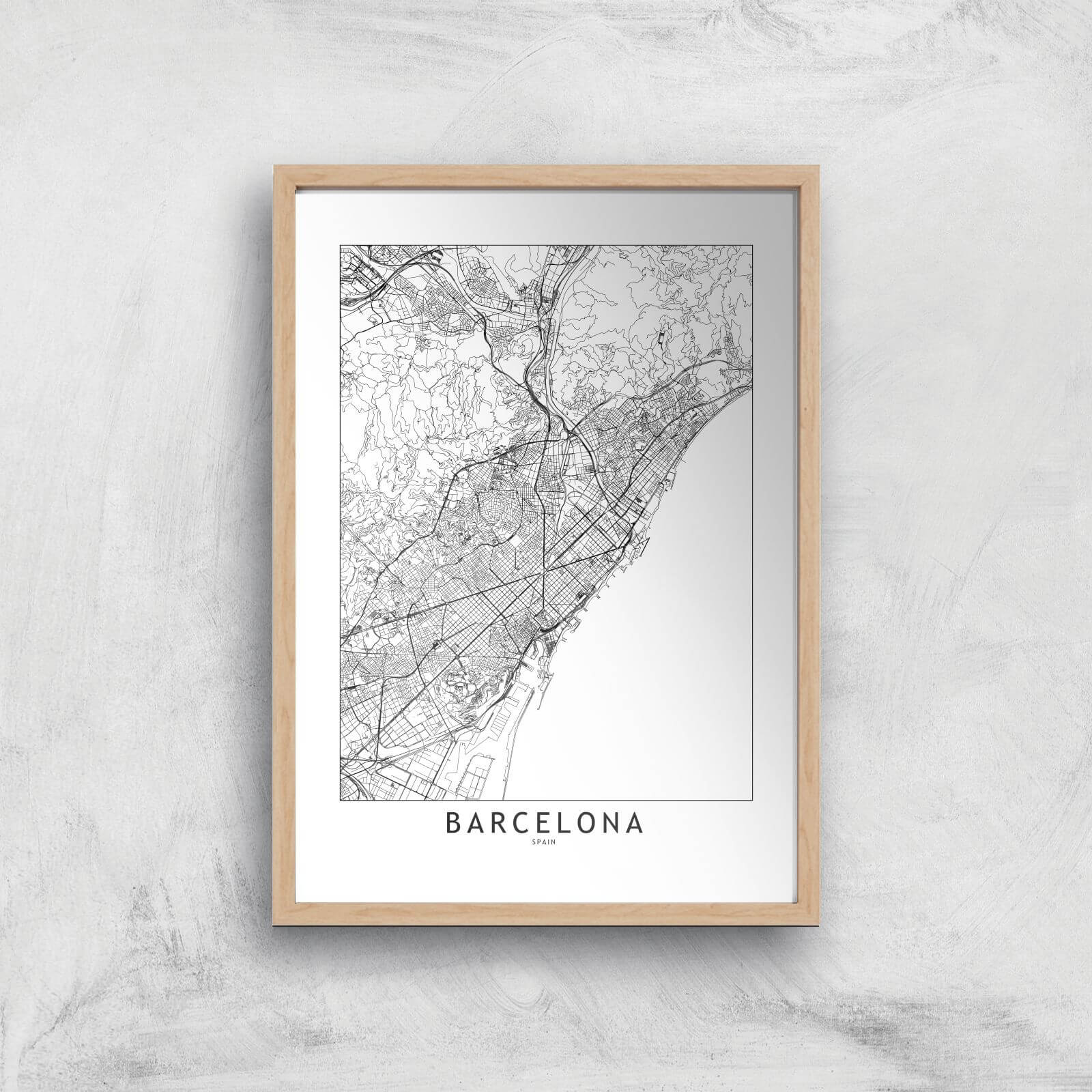 Barcelona Light City Map Giclee Art Print - A4 - Wooden Frame