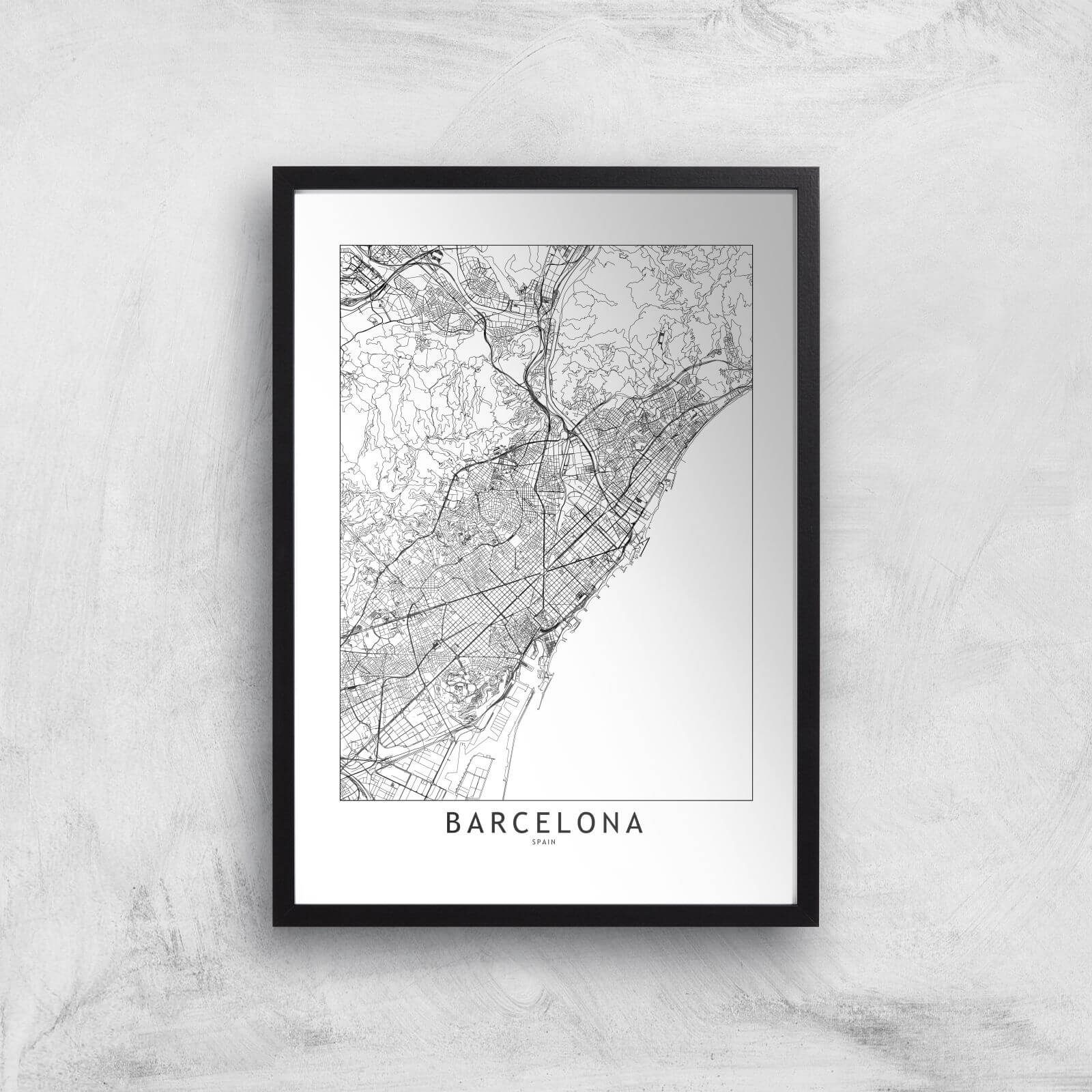 Barcelona Light City Map Giclee Art Print - A3 - Black Frame