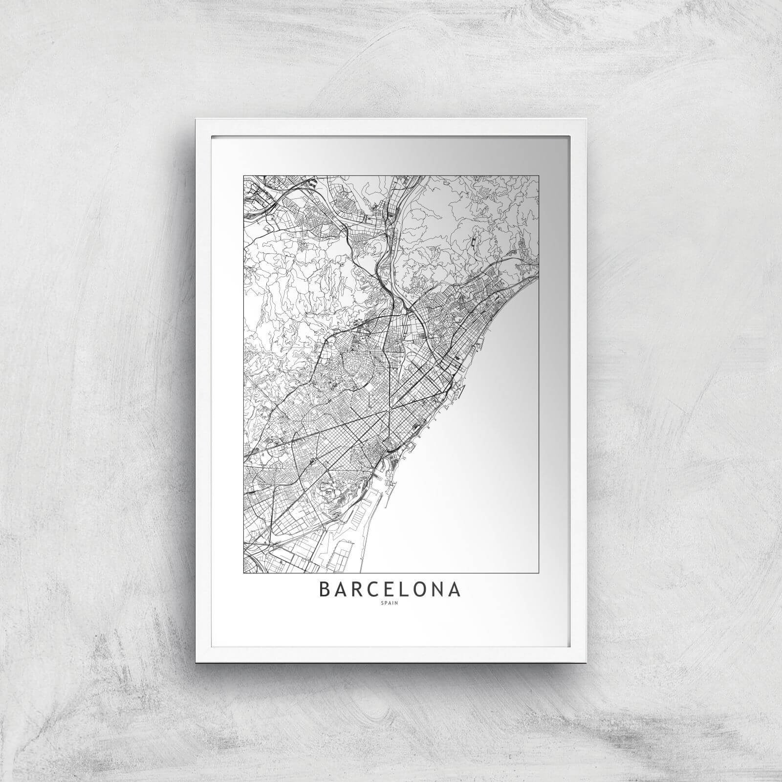 Barcelona Light City Map Giclee Art Print - A2 - White Frame