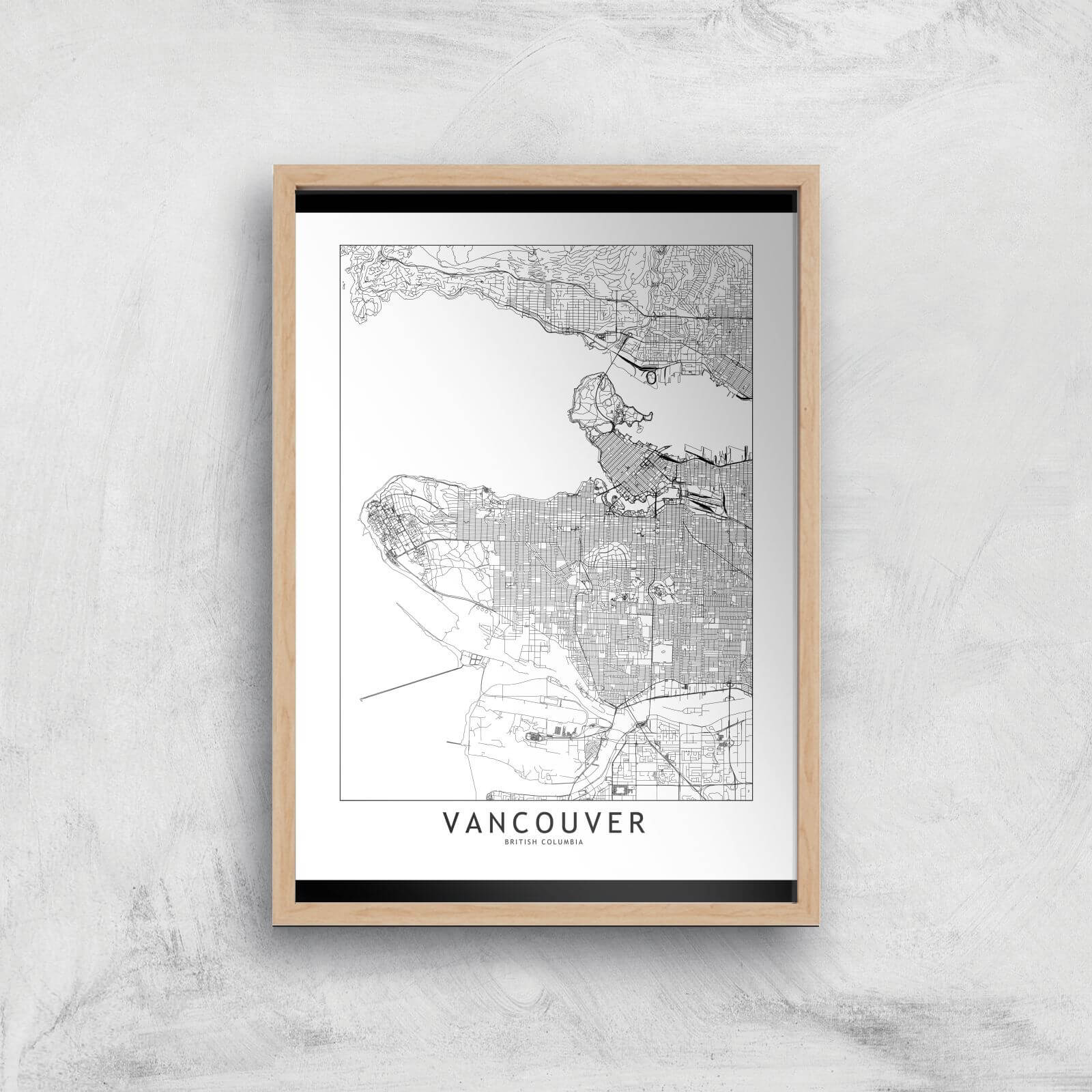 Vancouver Light City Map Giclee Art Print - A3 - Wooden Frame