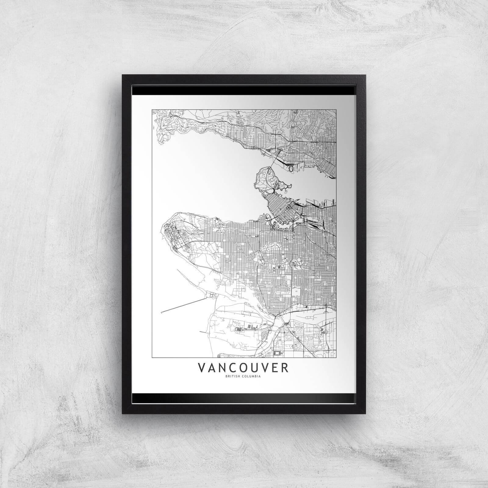 Vancouver Light City Map Giclee Art Print - A3 - Black Frame