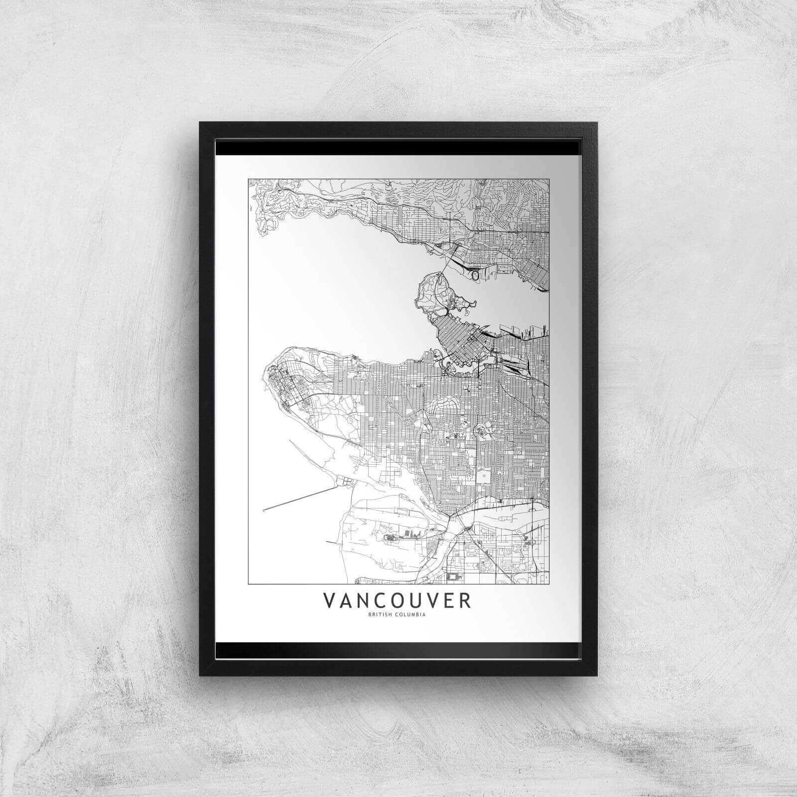 Vancouver Light City Map Giclee Art Print - A2 - Black Frame