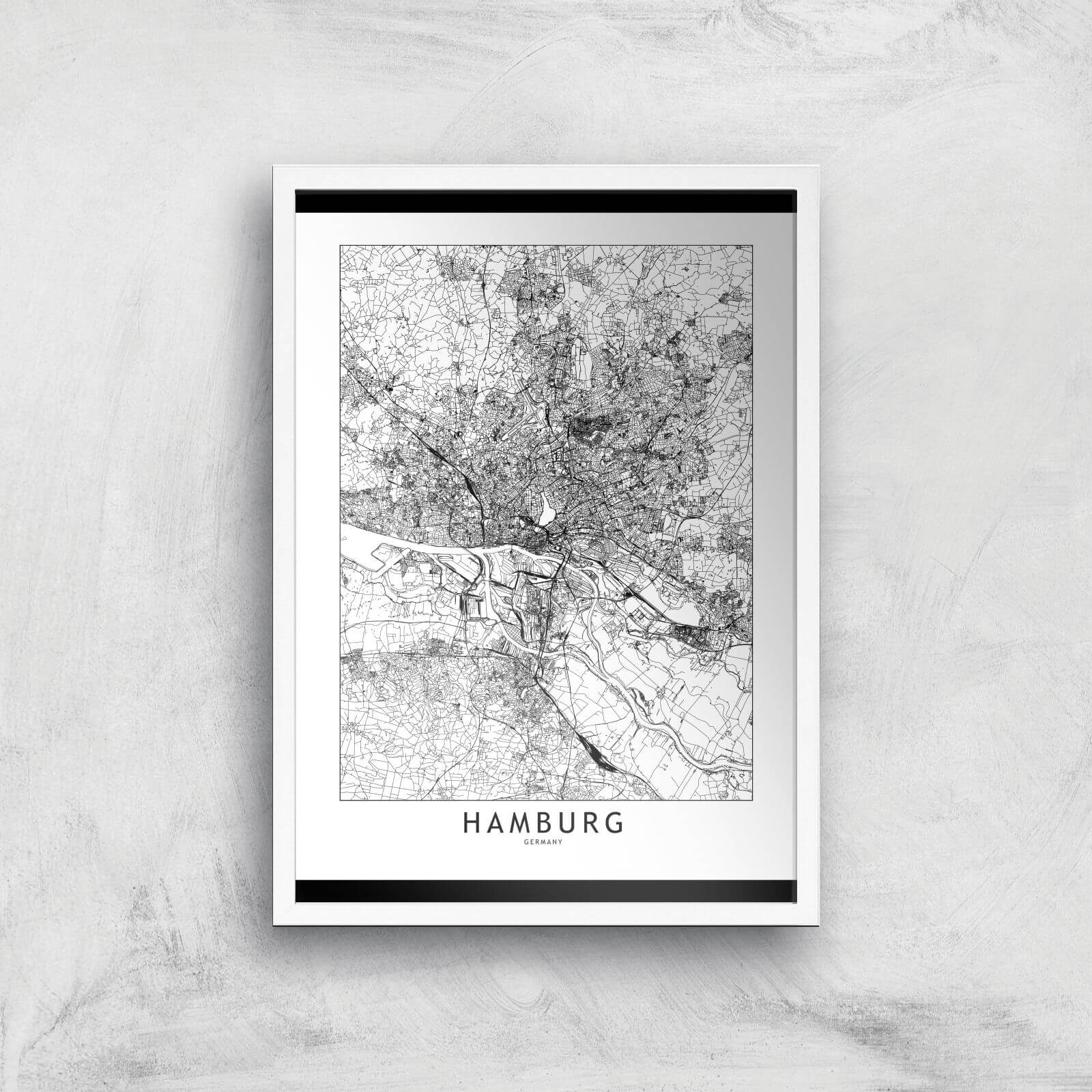 Hamburg Light City Map Giclee Art Print - A3 - White Frame