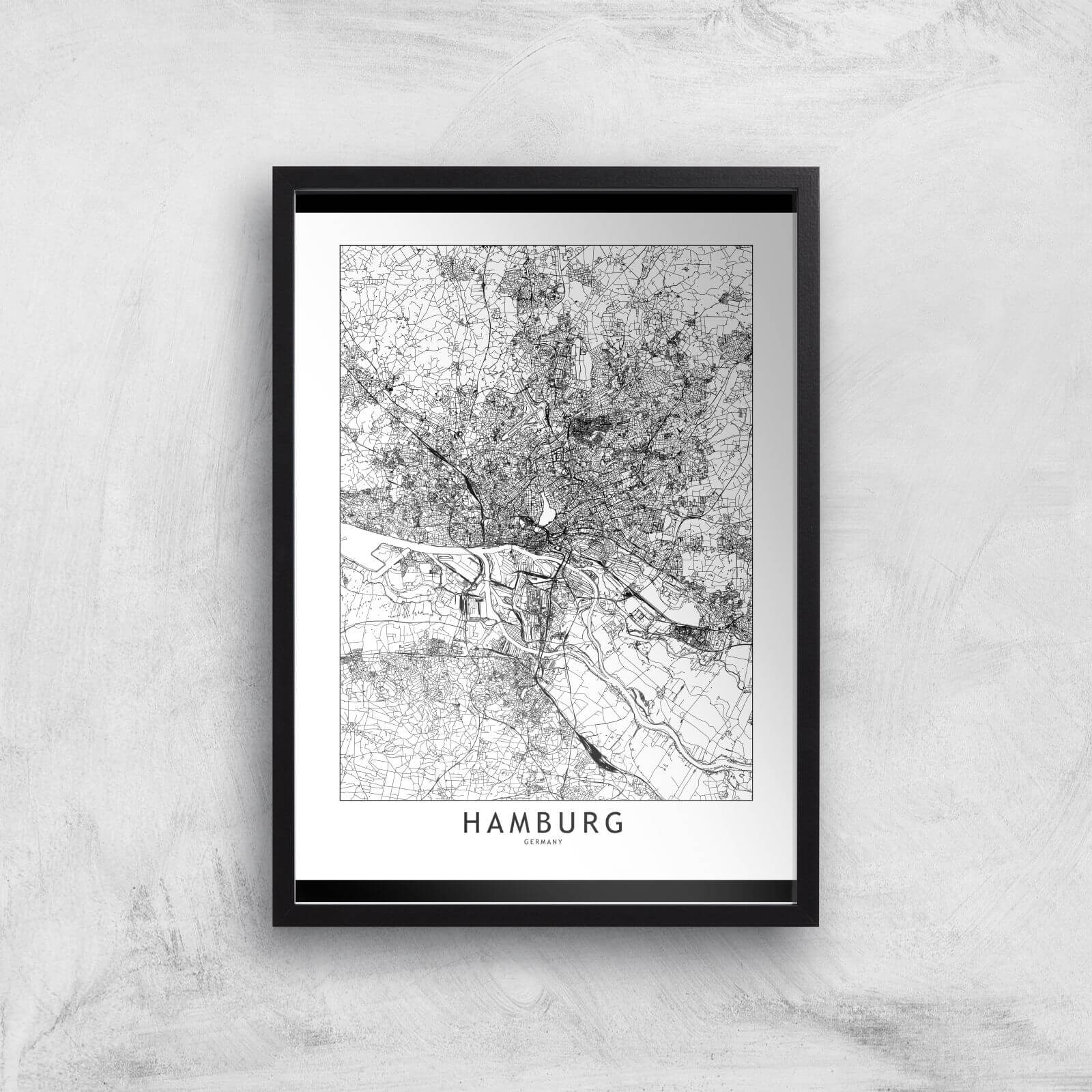 Hamburg Light City Map Giclee Art Print - A3 - Black Frame