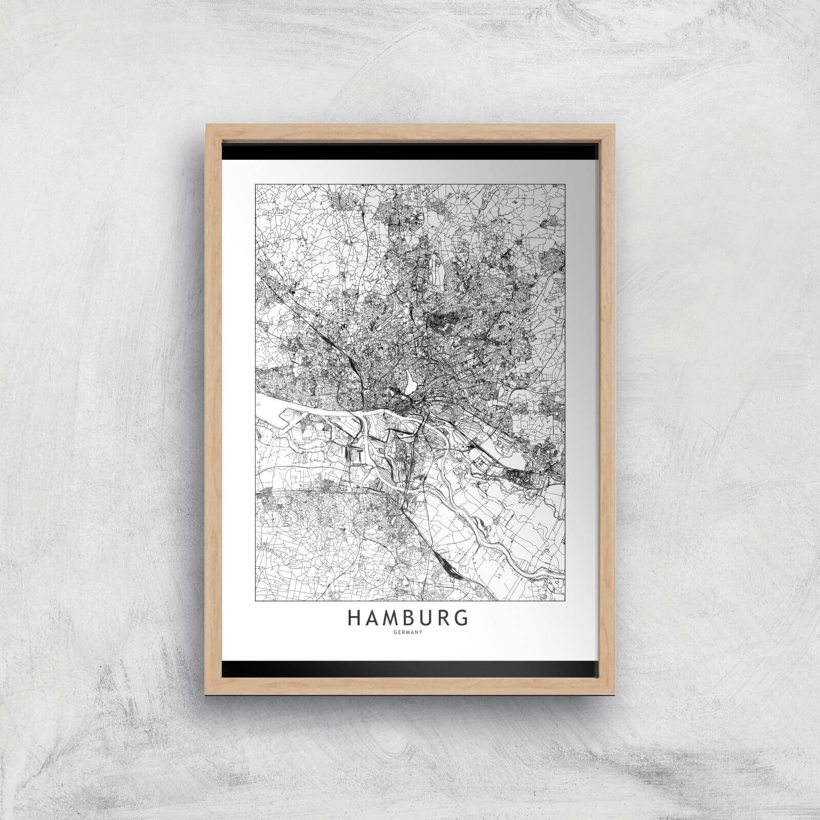 Hamburg Light City Map Giclee Art Print - A2 - Wooden Frame