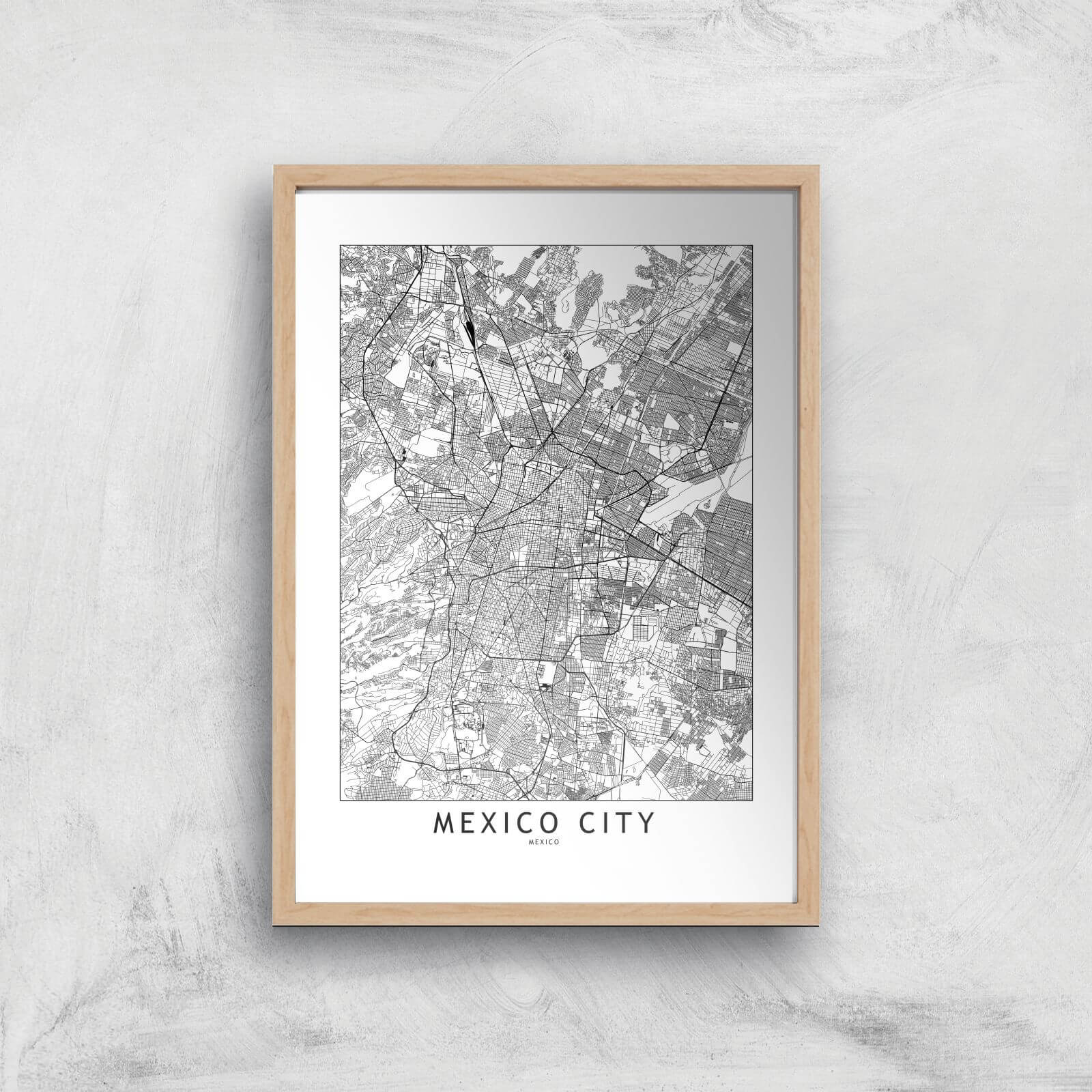 Mexico Light City Map Giclee Art Print - A4 - Wooden Frame
