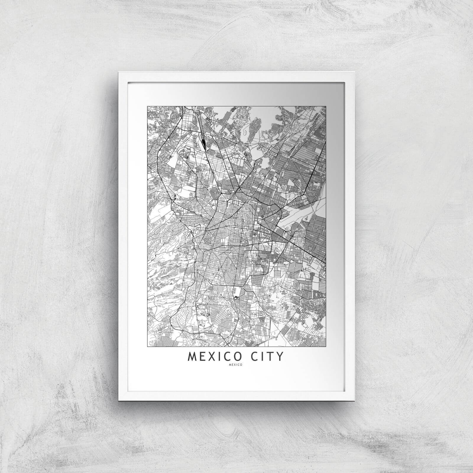 Mexico Light City Map Giclee Art Print - A3 - White Frame