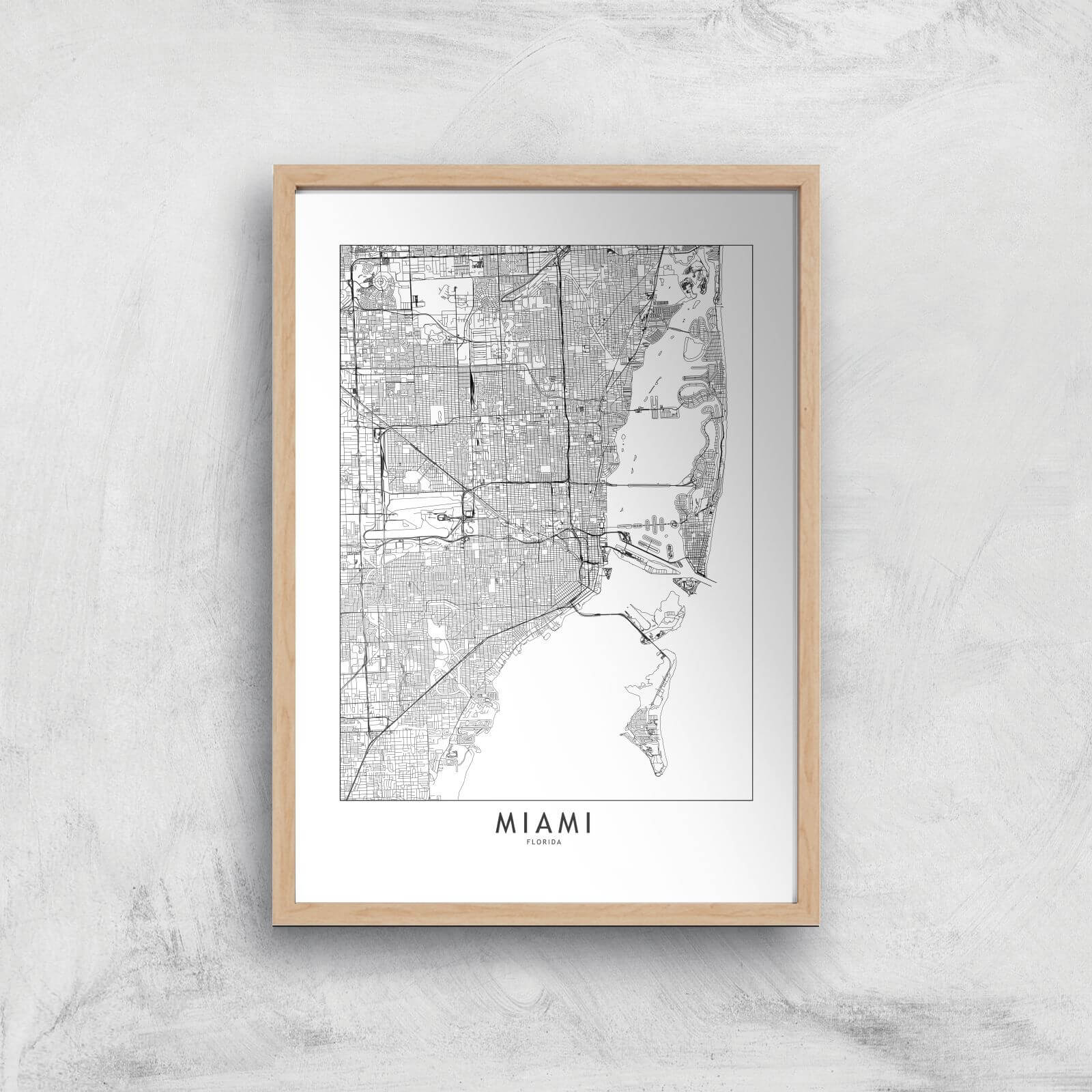 Miami Light City Map Giclee Art Print - A4 - Wooden Frame