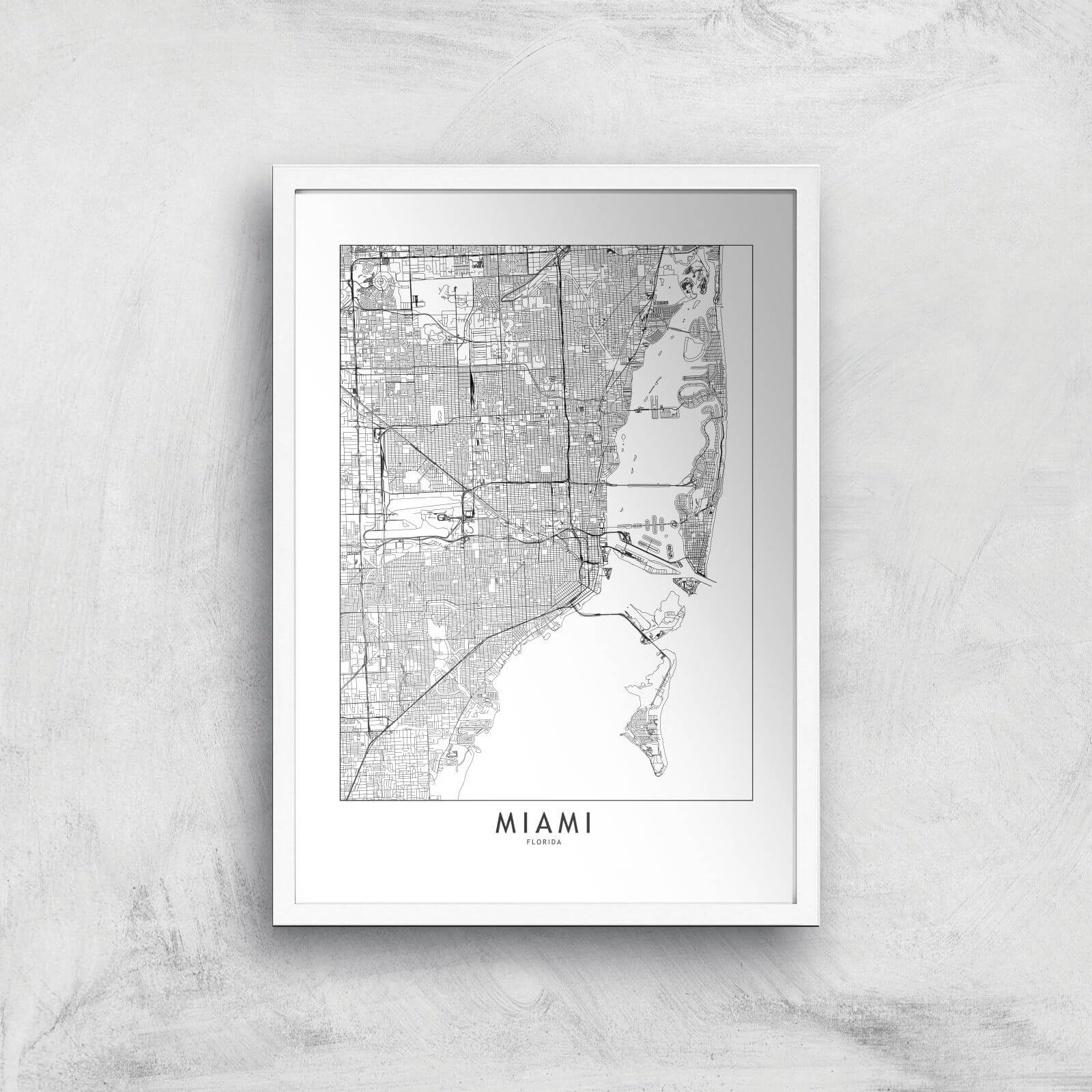 Miami Light City Map Giclee Art Print - A3 - White Frame