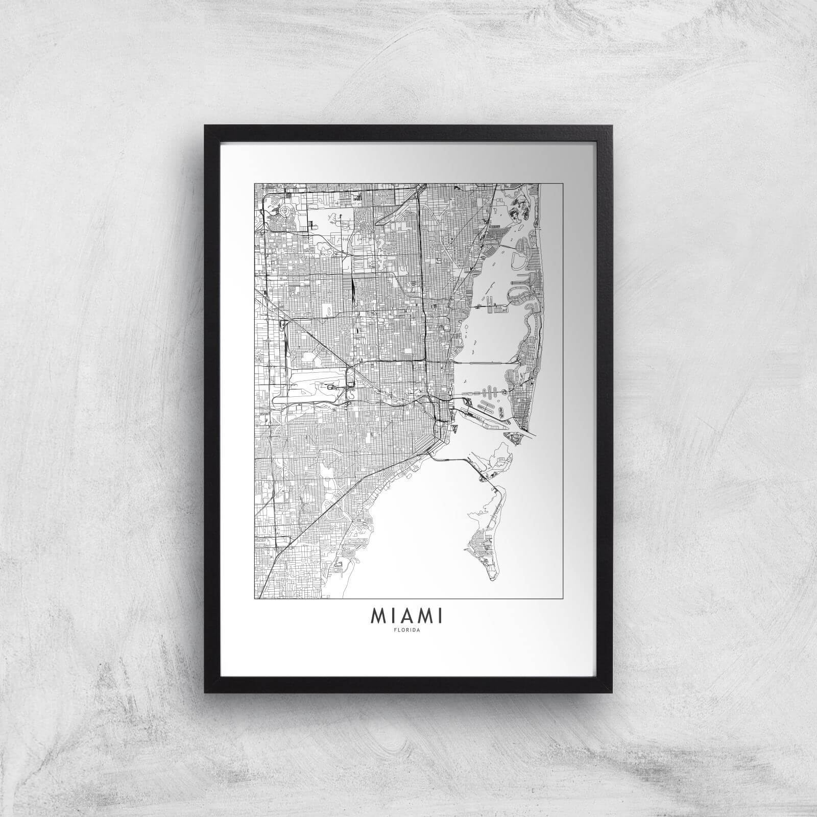 Miami Light City Map Giclee Art Print - A3 - Black Frame