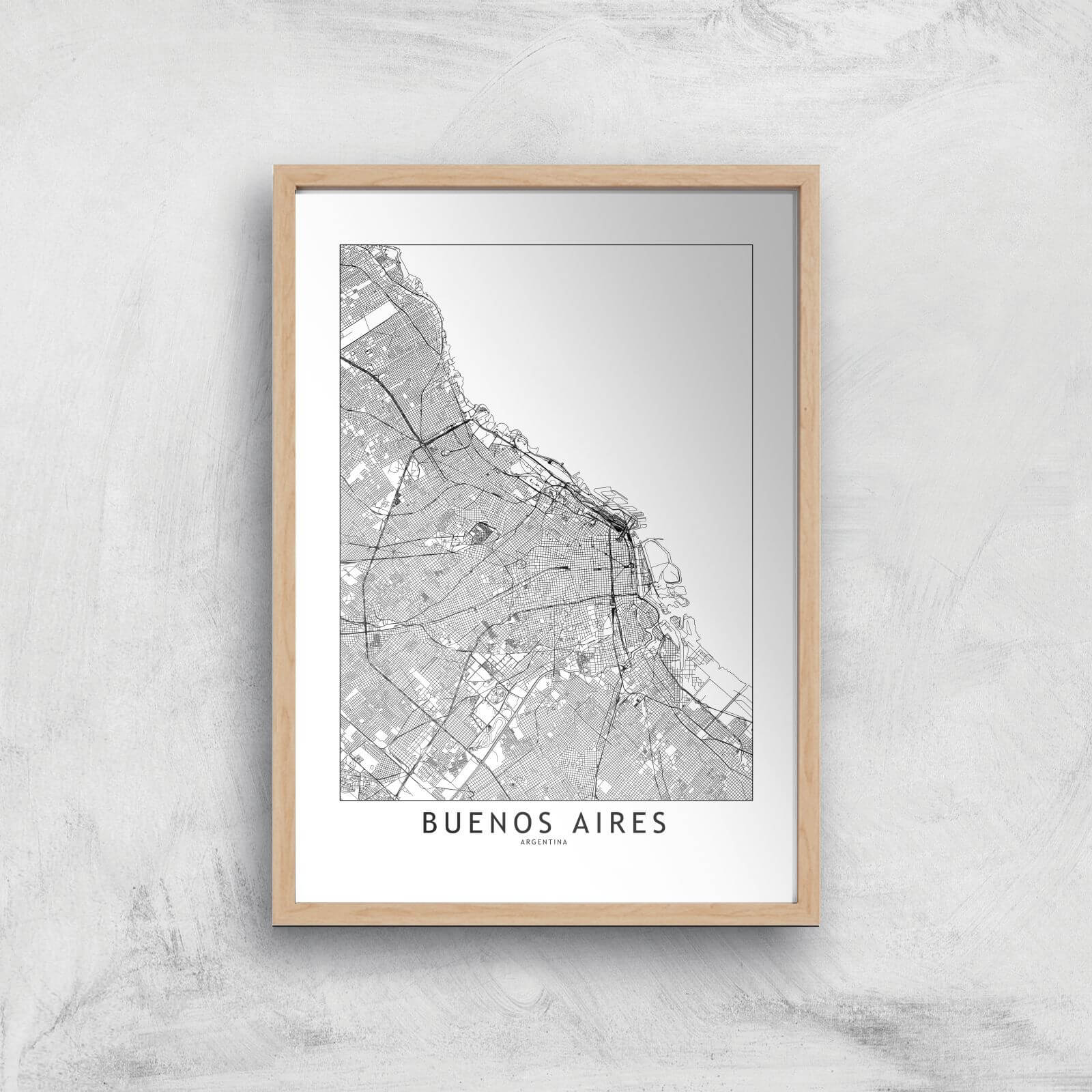Buenos Aires Light City Map Giclee Art Print - A4 - Wooden Frame