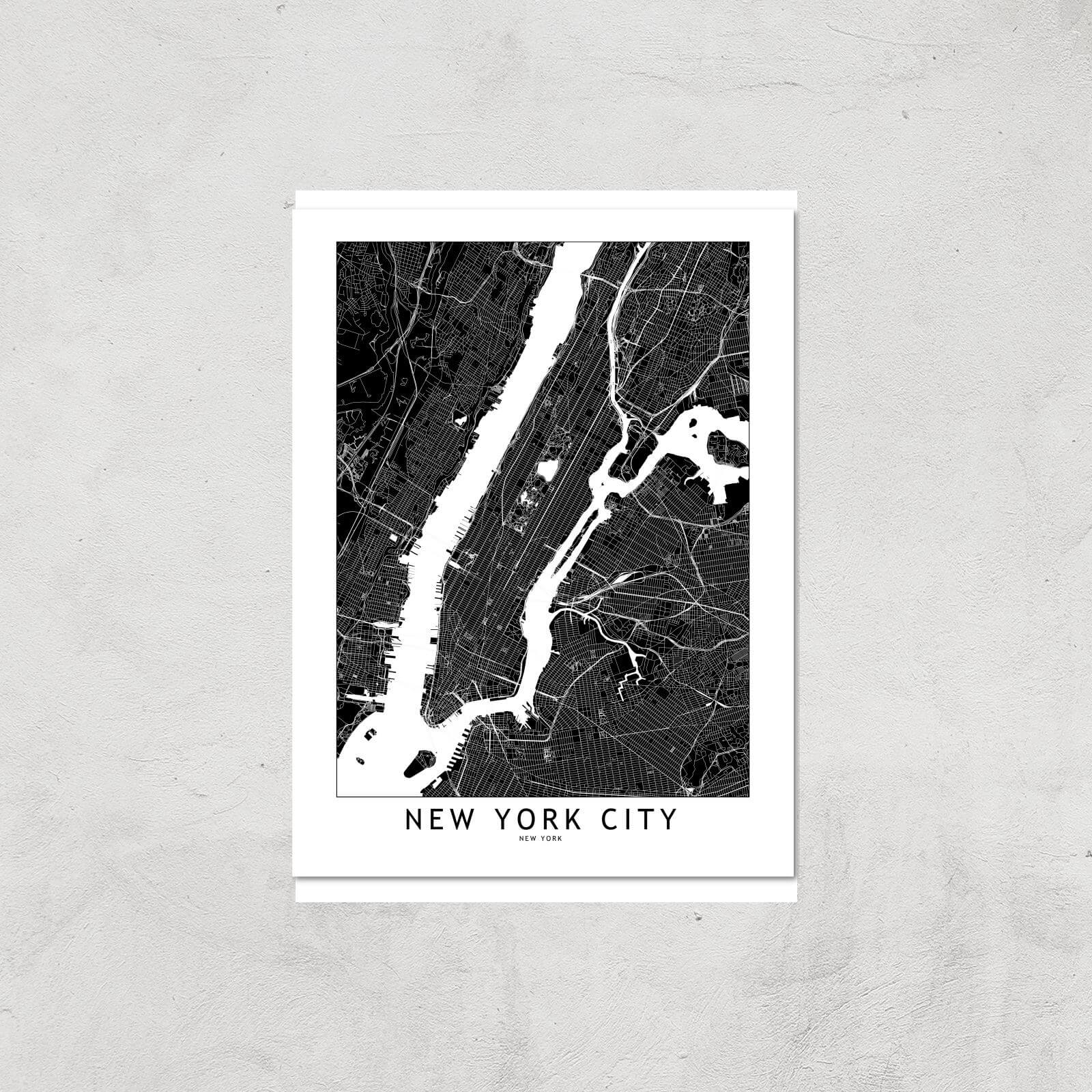 New York City Dark City Map Giclee Art Print - A4 - Print Only