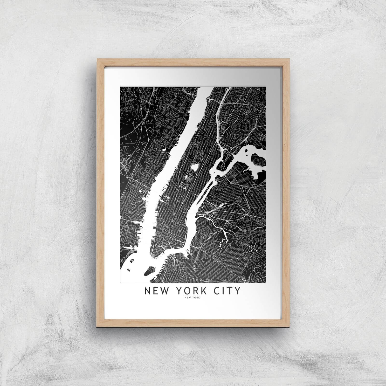 New York City Dark City Map Giclee Art Print - A4 - Wooden Frame