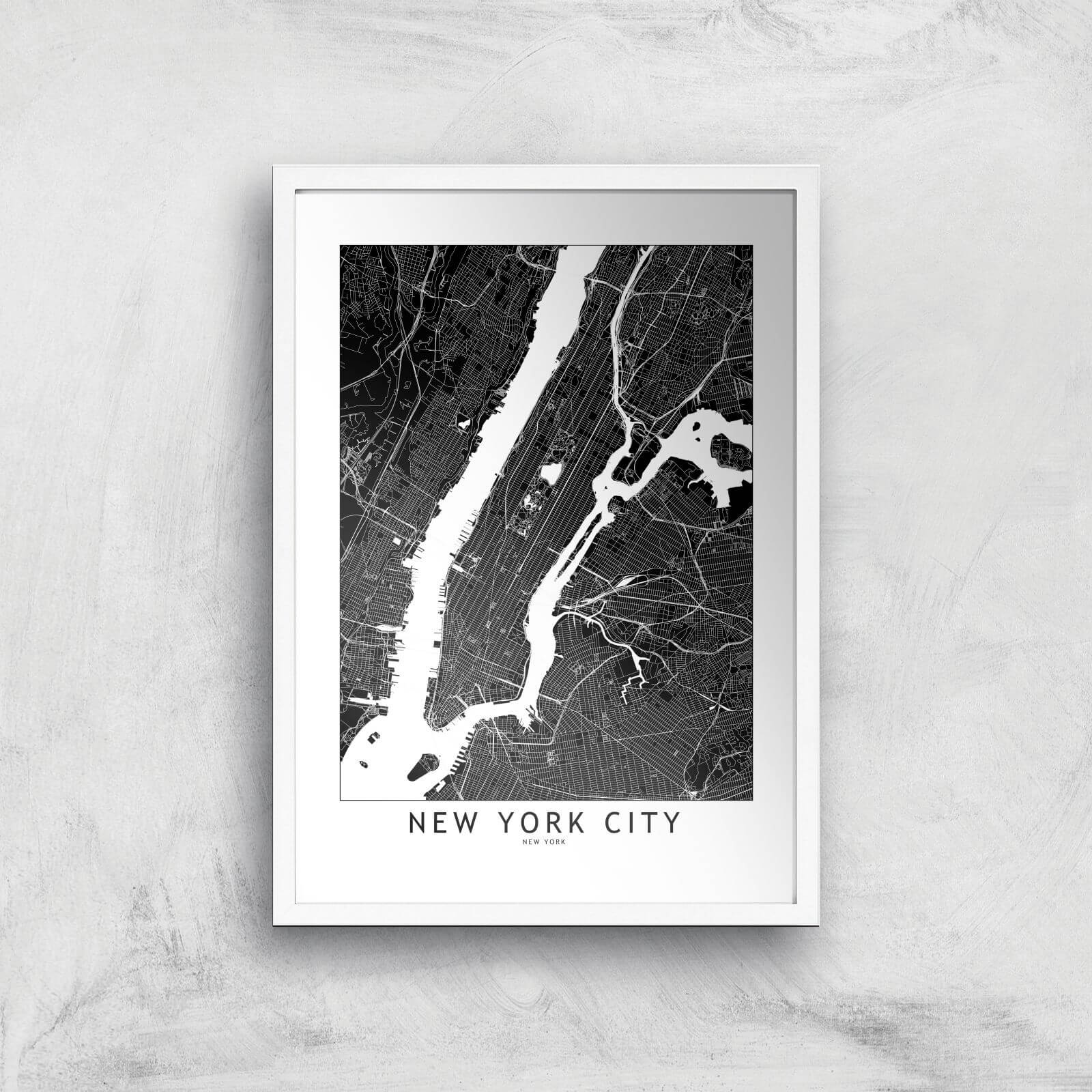New York City Dark City Map Giclee Art Print - A3 - White Frame