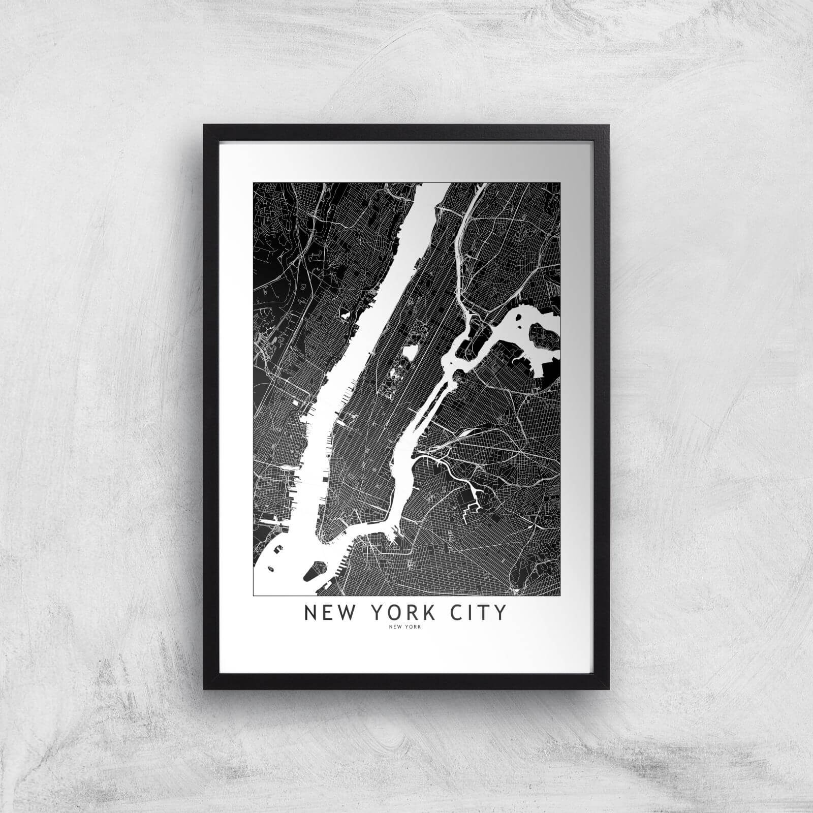 New York City Dark City Map Giclee Art Print - A3 - Black Frame