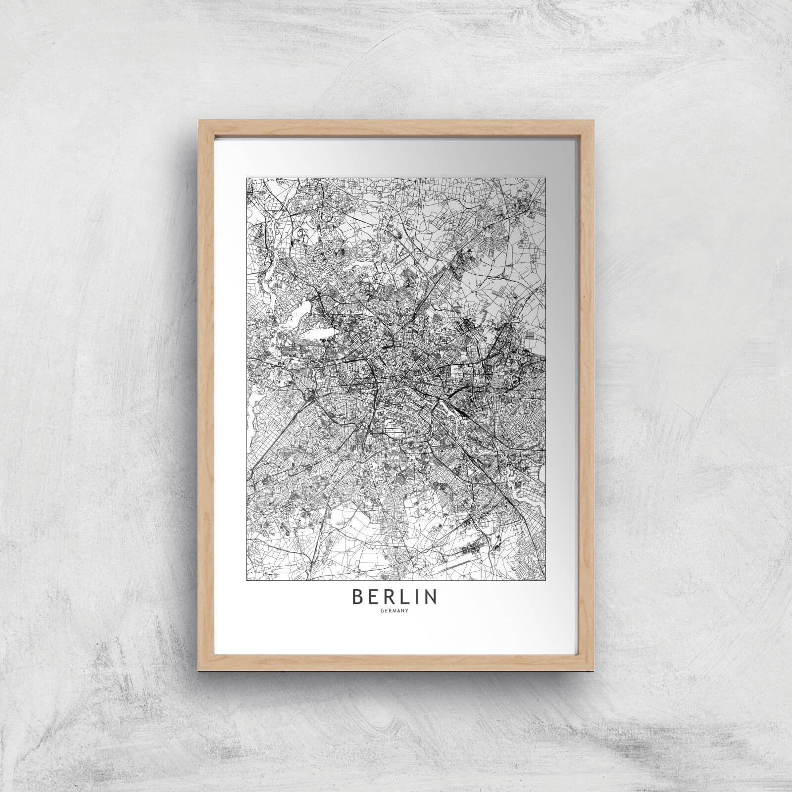 Berlin Light City Map Giclee Art Print - A3 - Wooden Frame