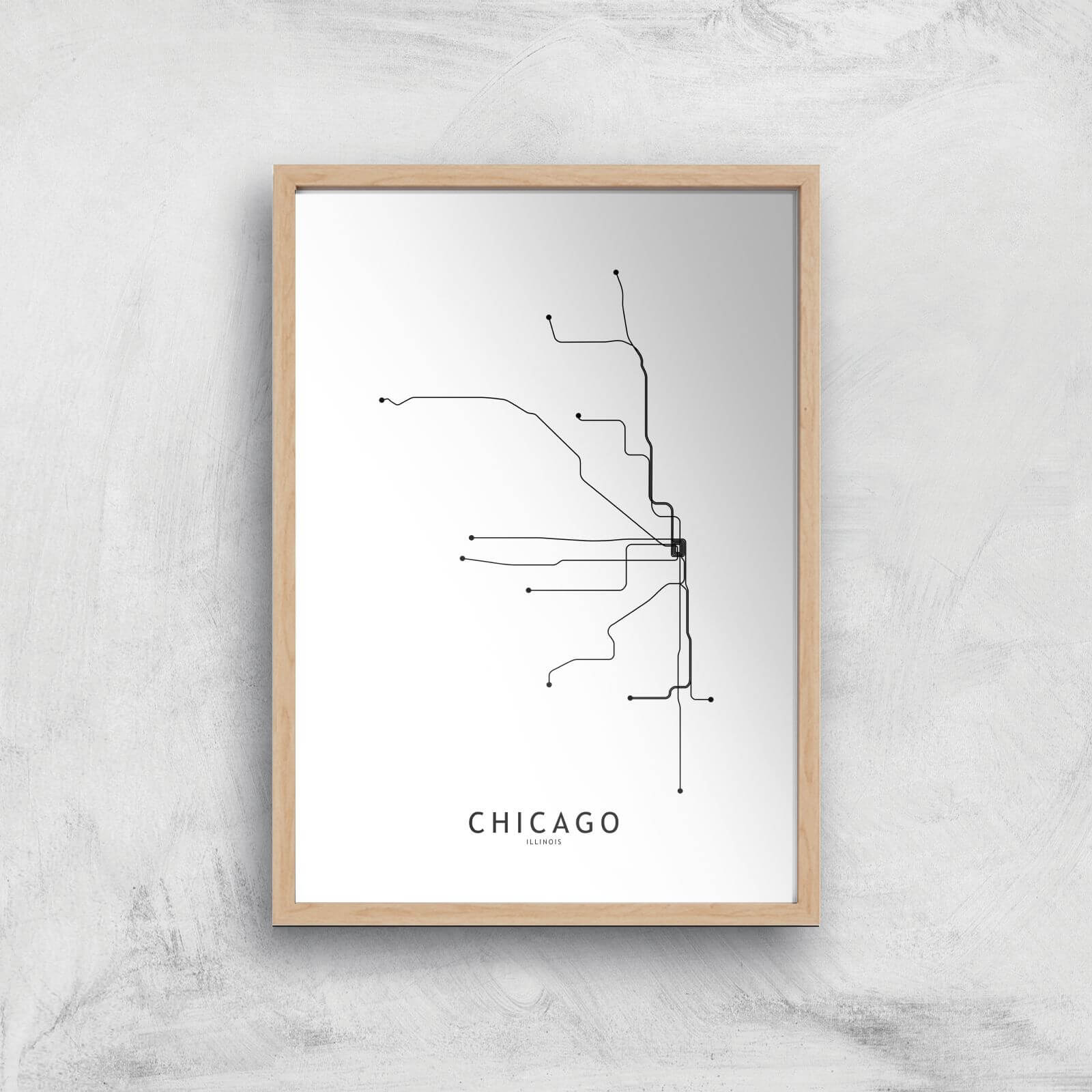 Chicago Tram Lines Giclee Art Print - A4 - Wooden Frame