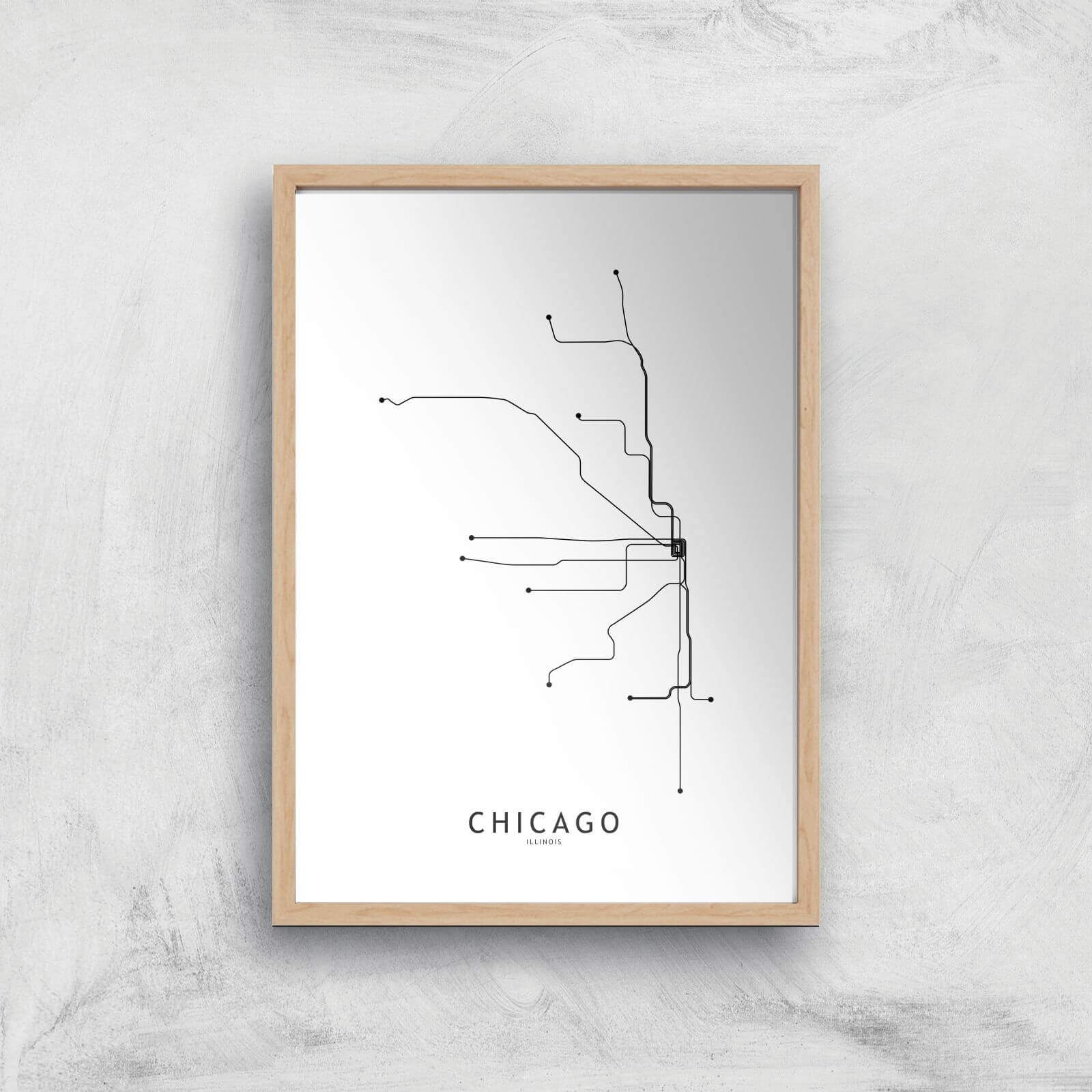 Chicago Tram Lines Giclee Art Print - A3 - Wooden Frame
