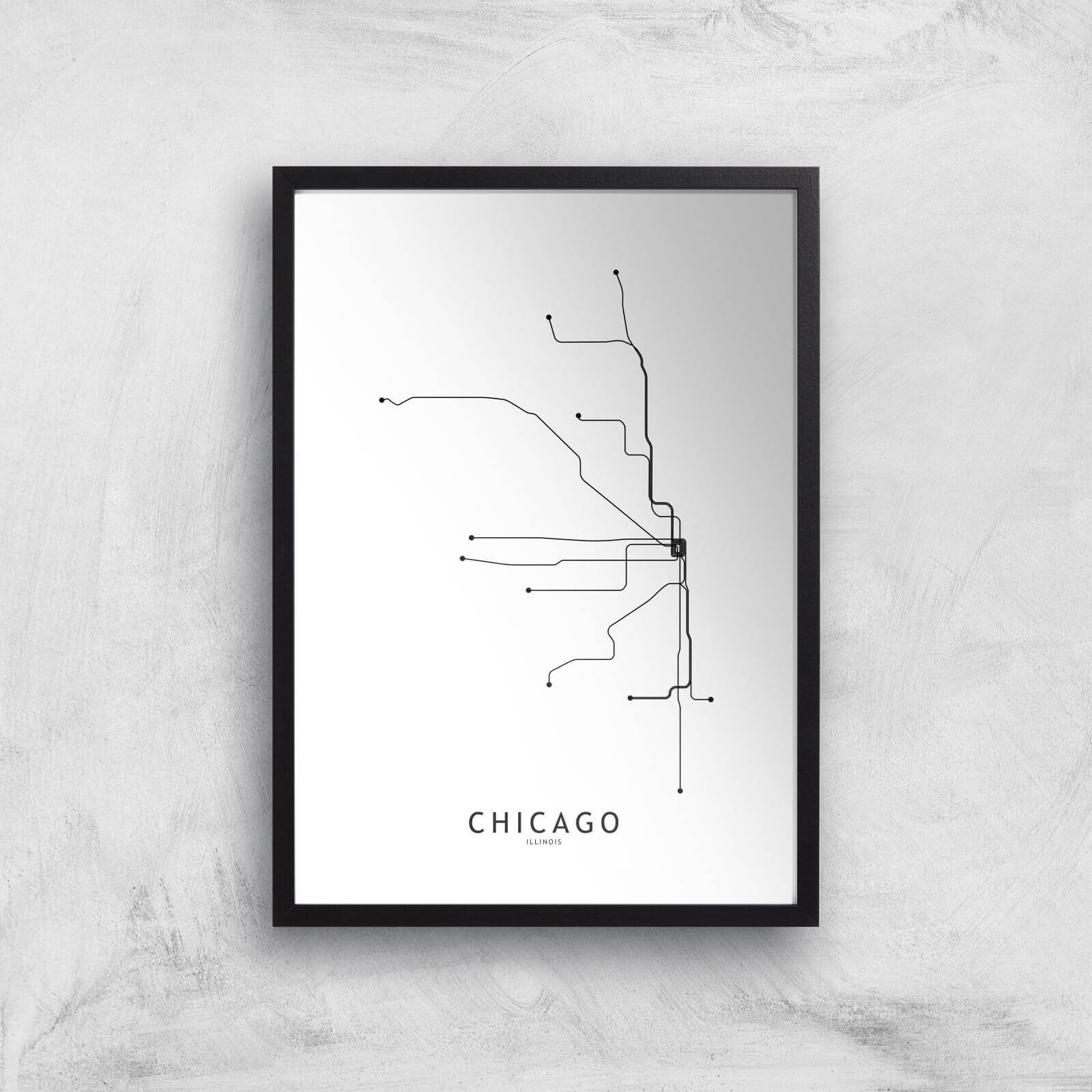 Chicago Tram Lines Giclee Art Print - A3 - Black Frame