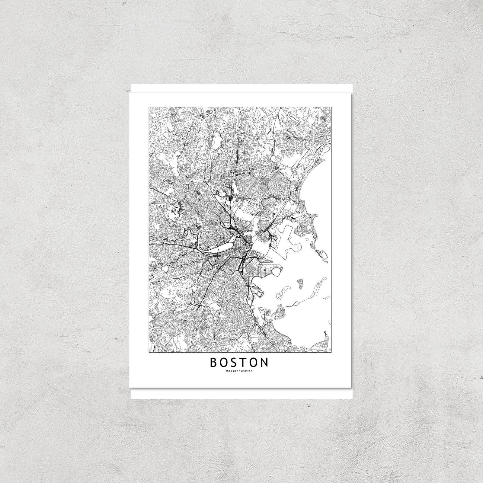 Boston Light City Map Giclee Art Print - A4 - Print Only