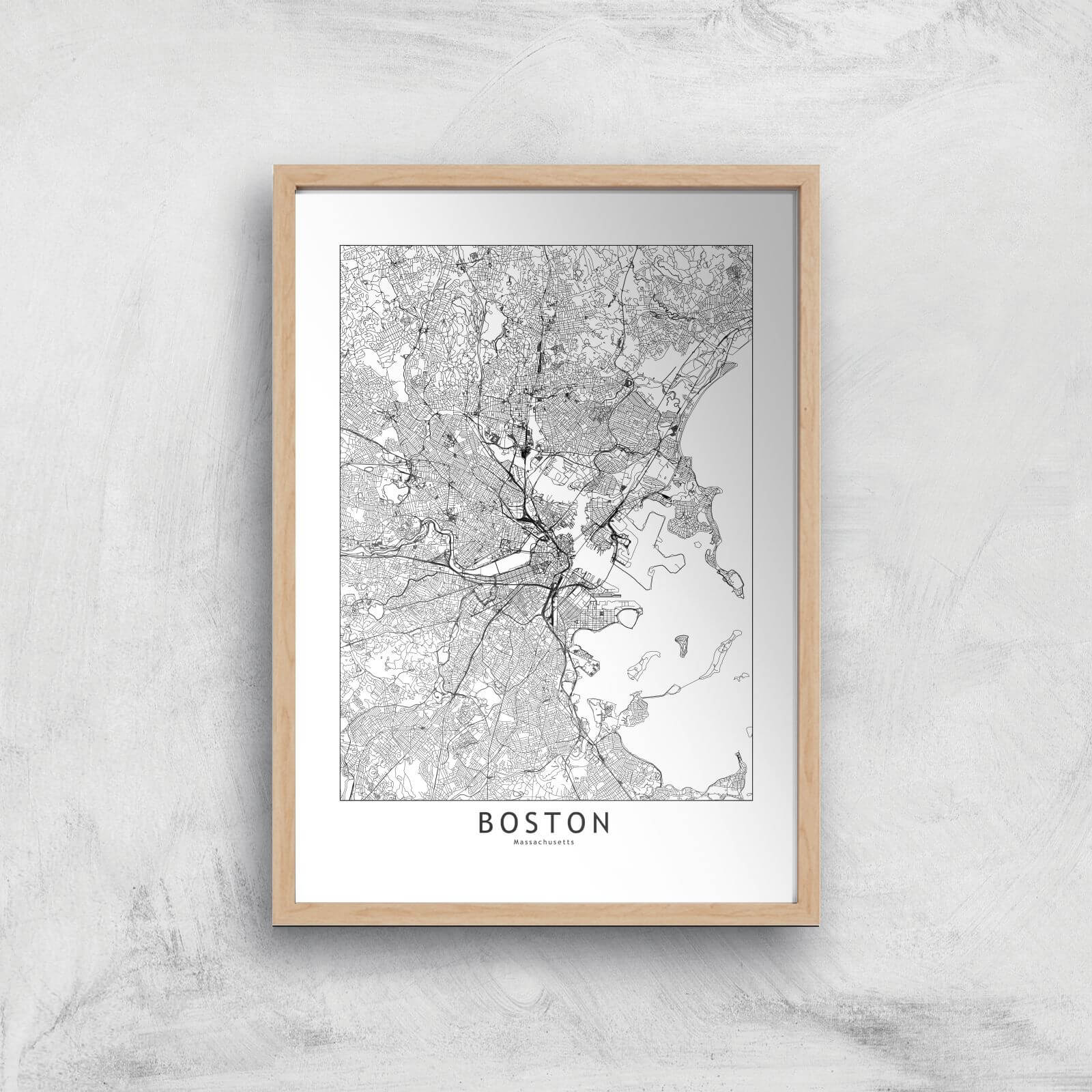 Boston Light City Map Giclee Art Print - A4 - Wooden Frame