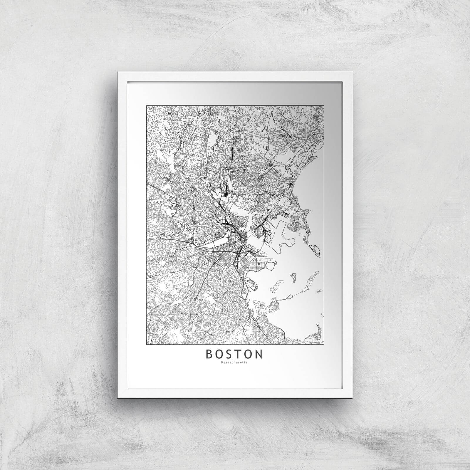 Boston Light City Map Giclee Art Print - A3 - White Frame