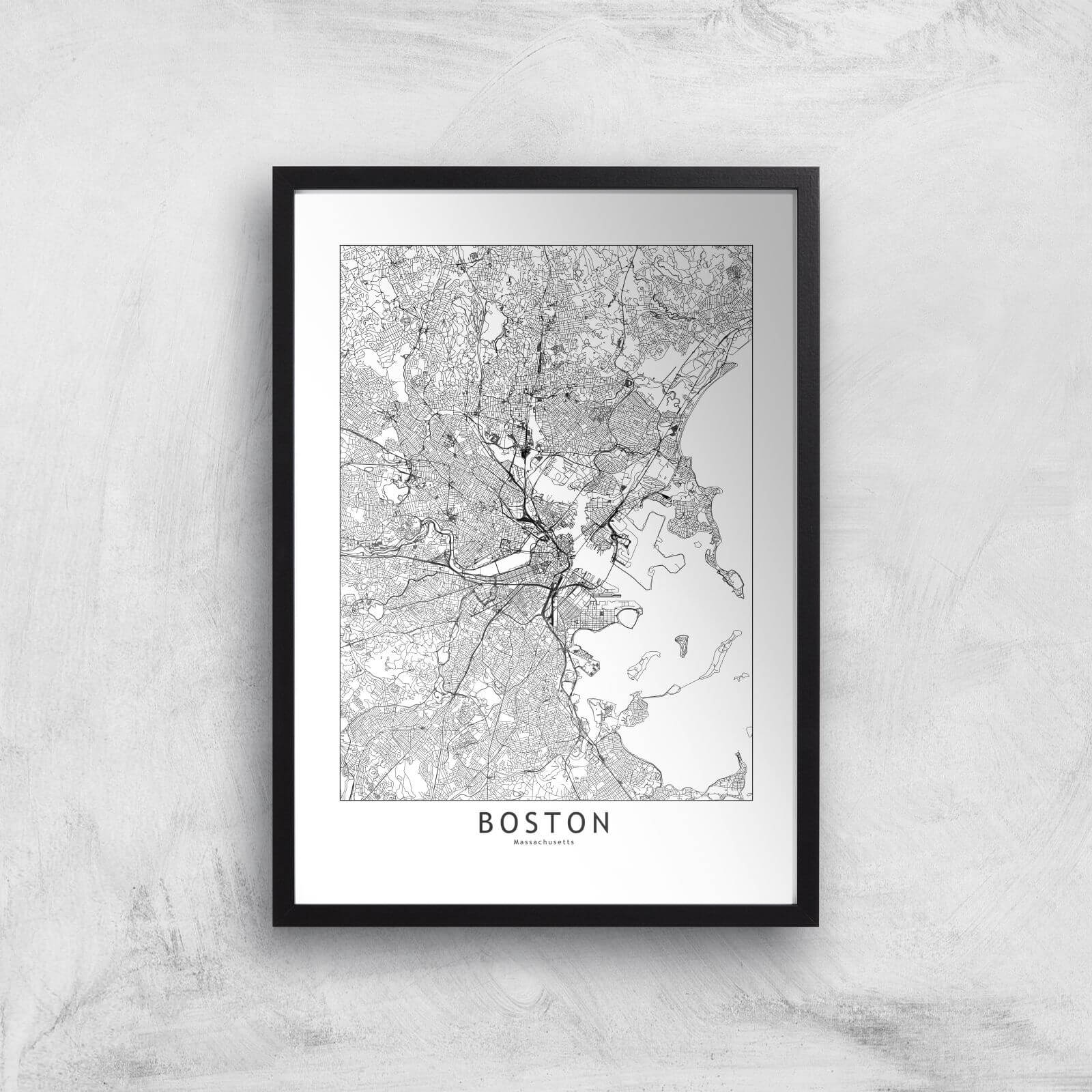 Boston Light City Map Giclee Art Print - A2 - Black Frame