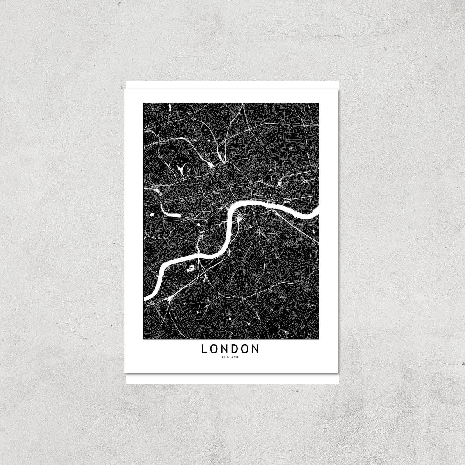 London Dark City Map Giclee Art Print - A3 - Print Only