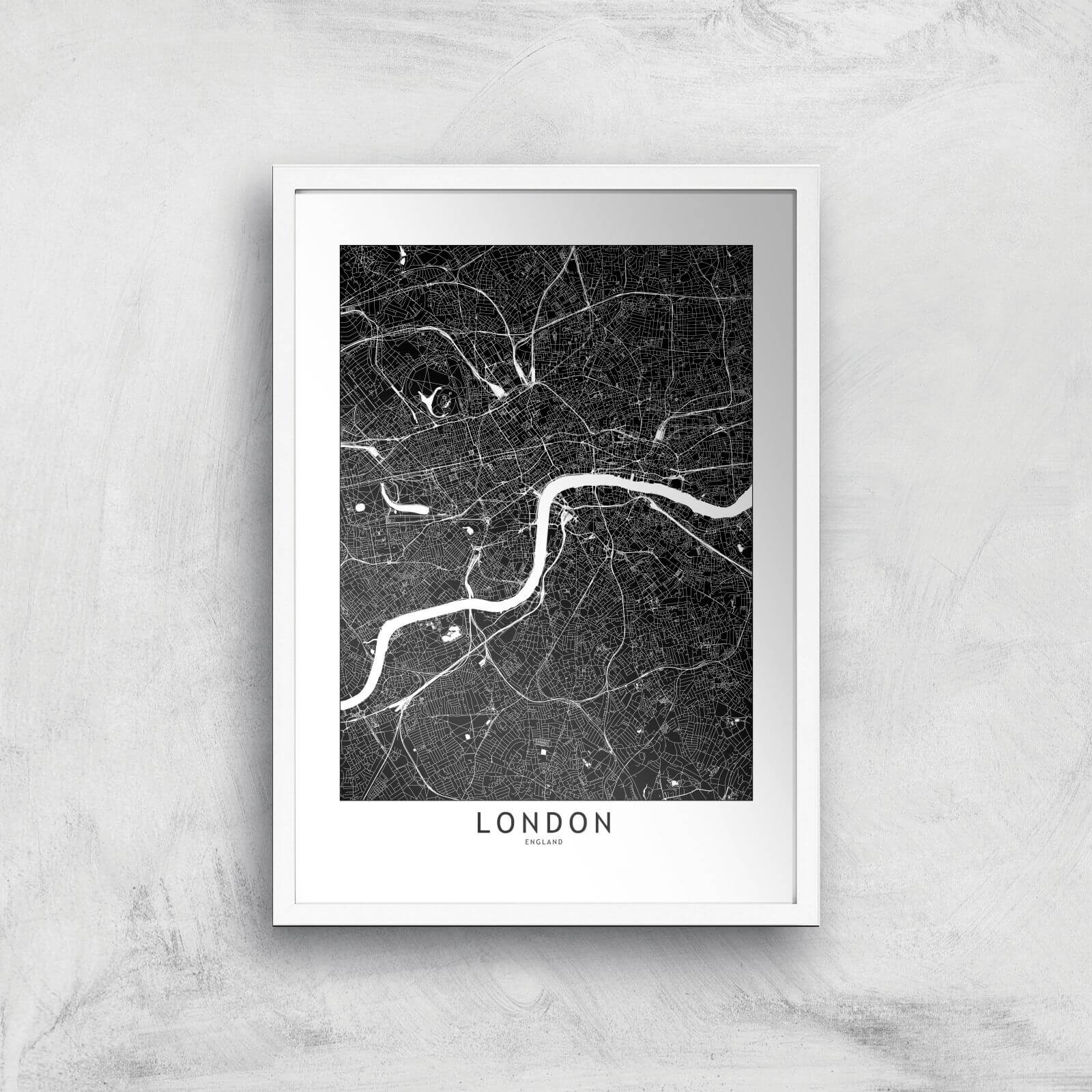 London Dark City Map Giclee Art Print - A3 - White Frame