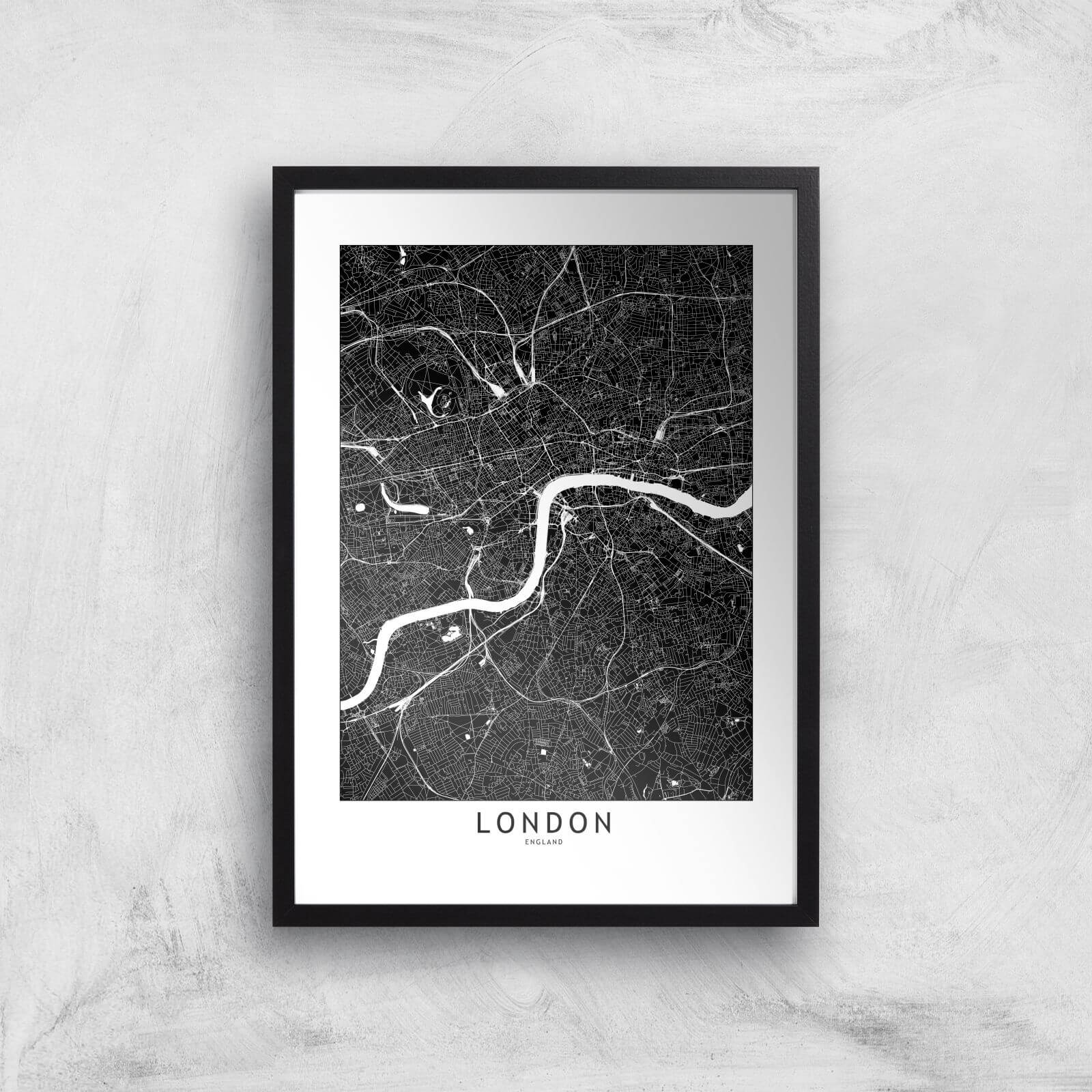 London Dark City Map Giclee Art Print - A3 - Black Frame